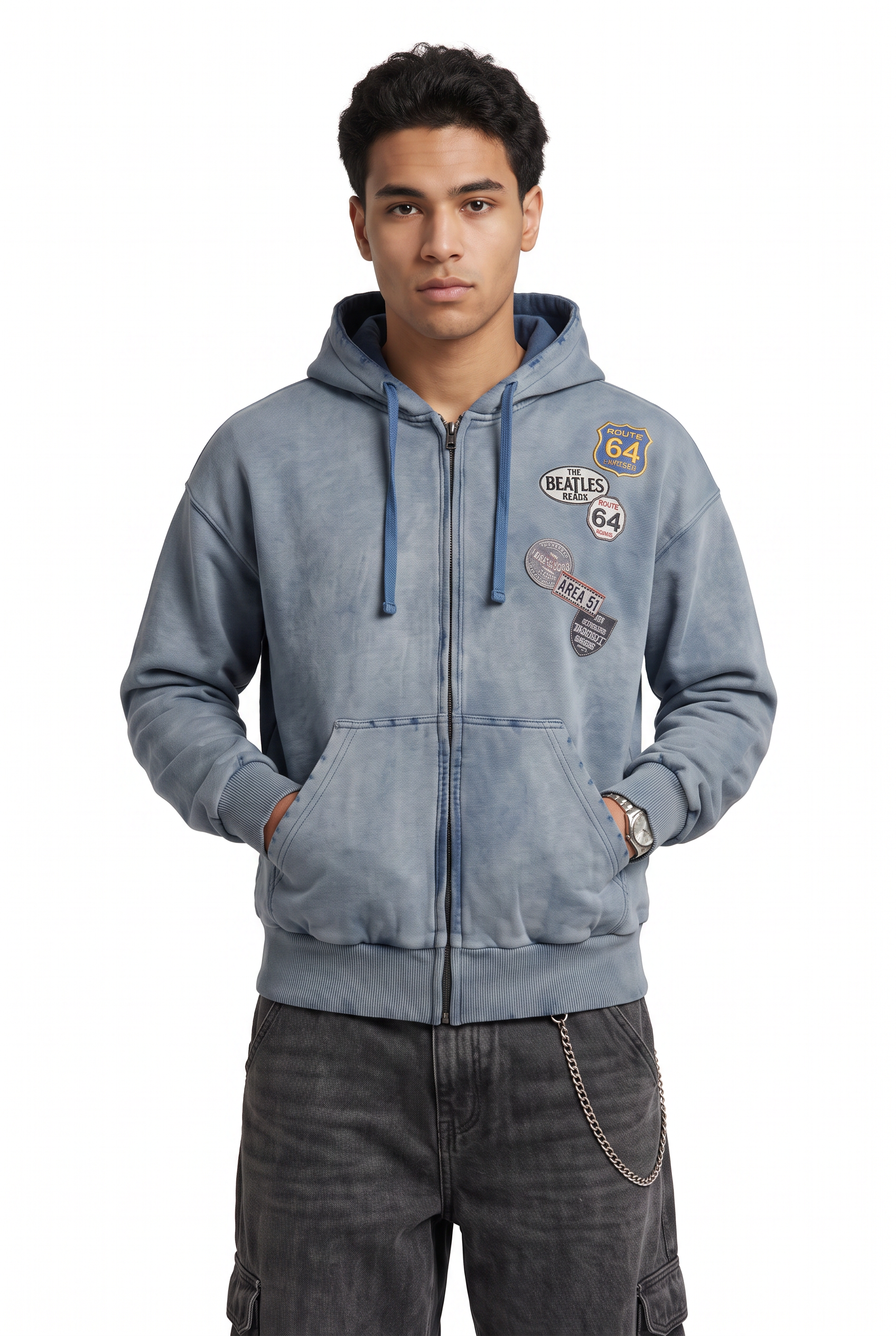Steel Blue Oversized Drawstring Hoodie