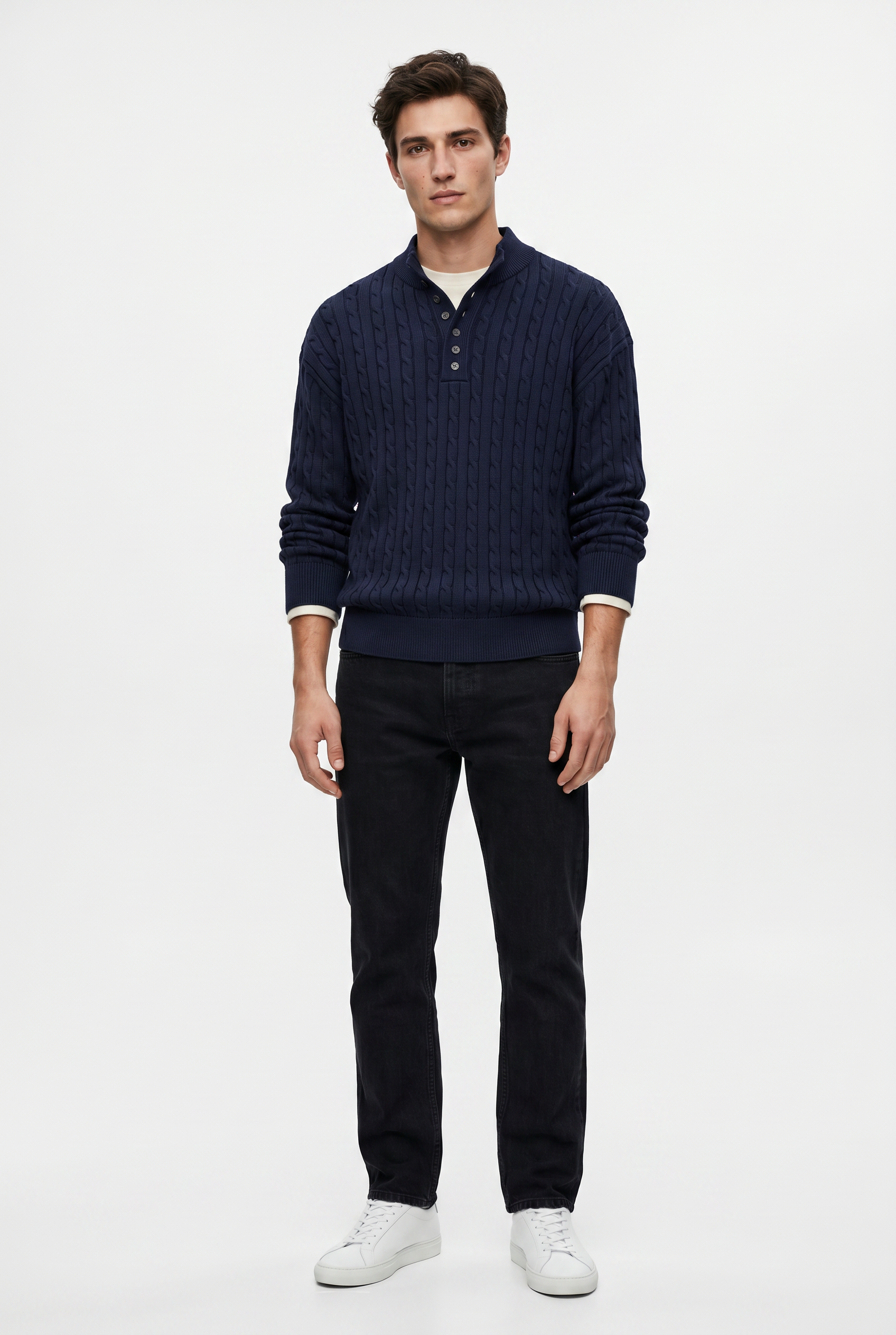 Blue Ribbed Relaxed Sweater