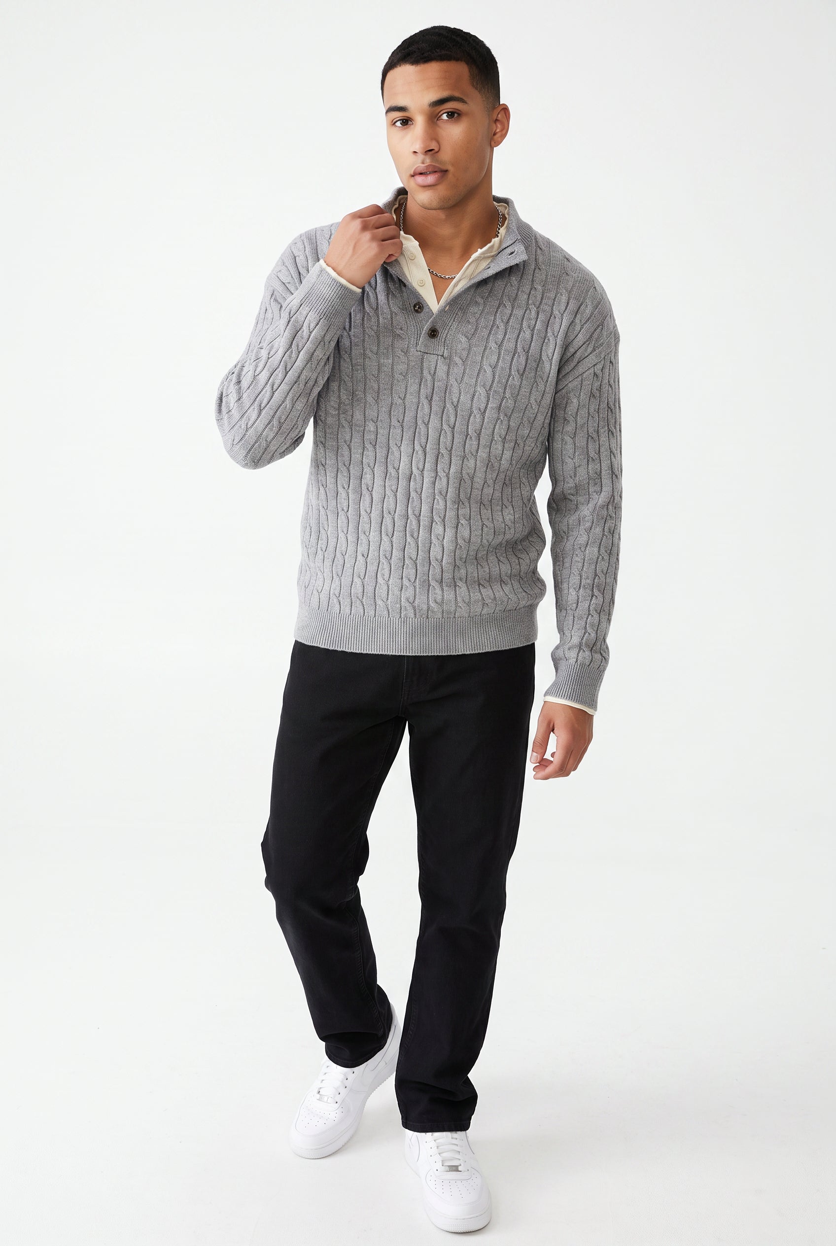 Grey Ribbed Crew Neck Sweater