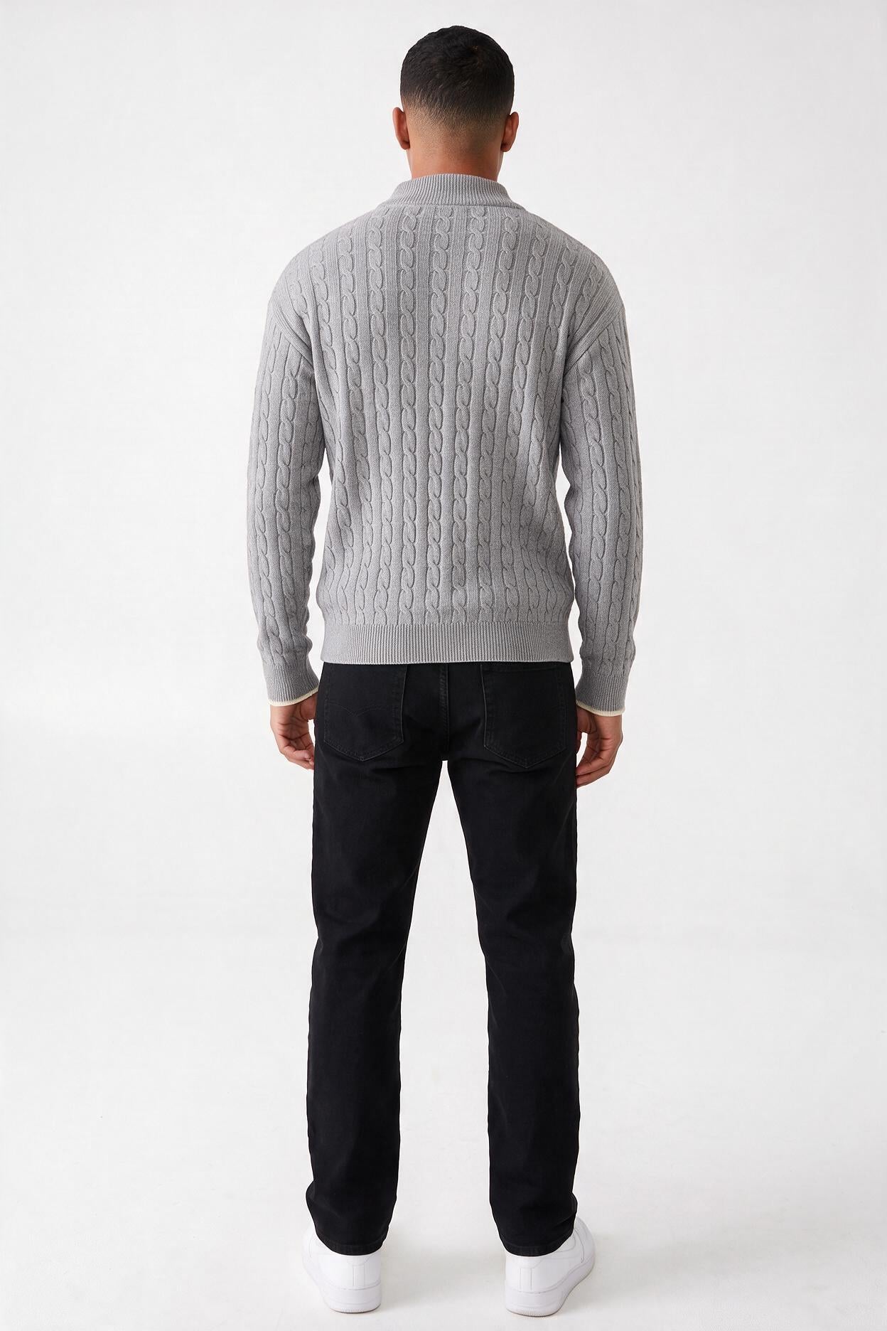 Grey Ribbed Crew Neck Sweater
