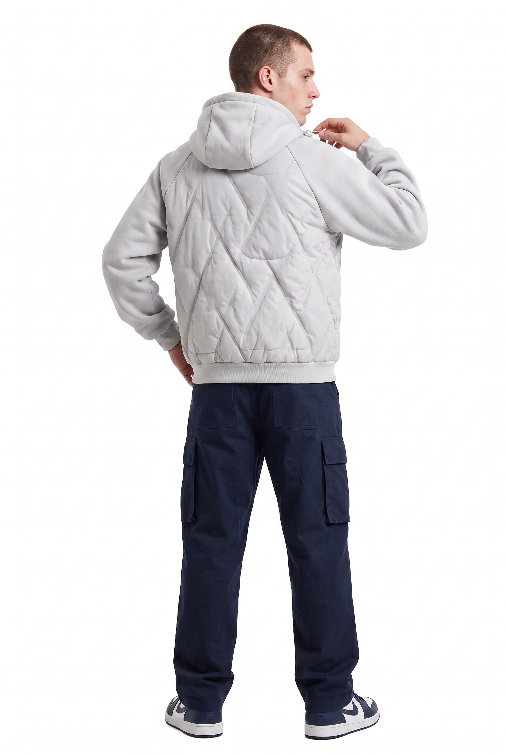Grey Zip Mandarin Collar Jacket