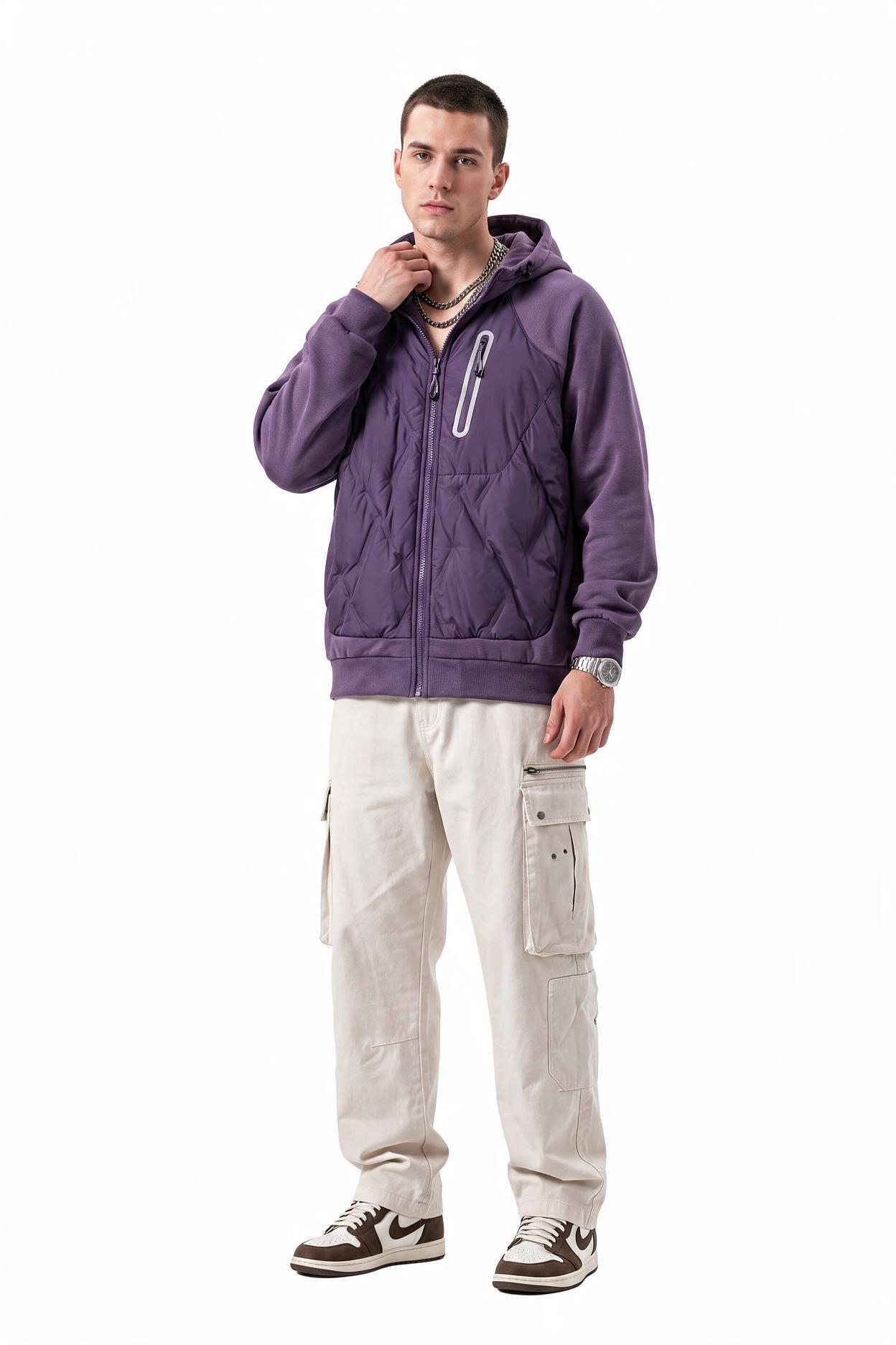 Purple Zip-Up Mandarin Collar Jacket