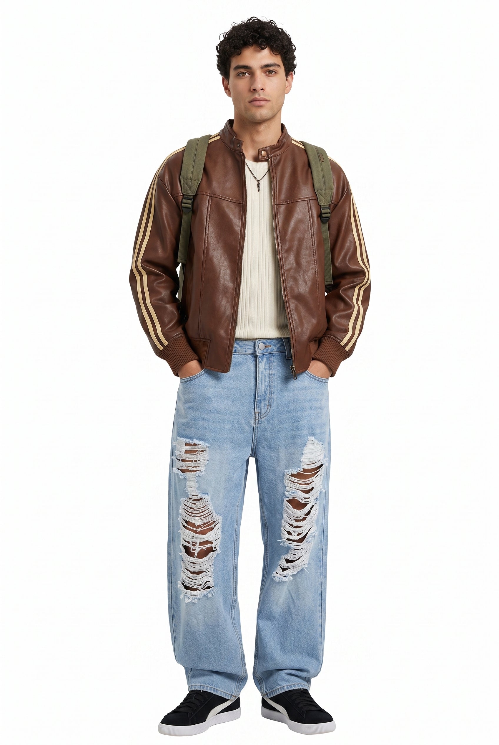 Brown Zip Mandarin Collar Jacket