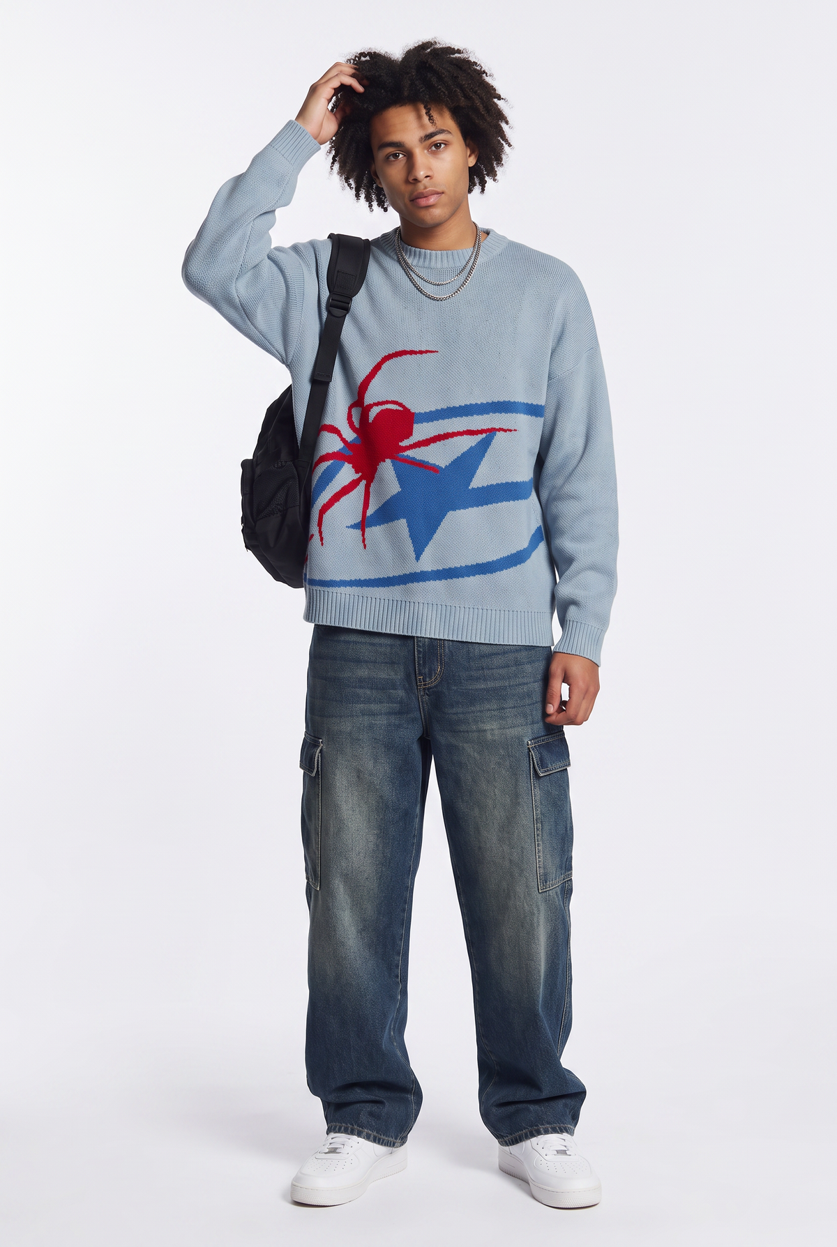 Spider Graphic Light Blue Sweater