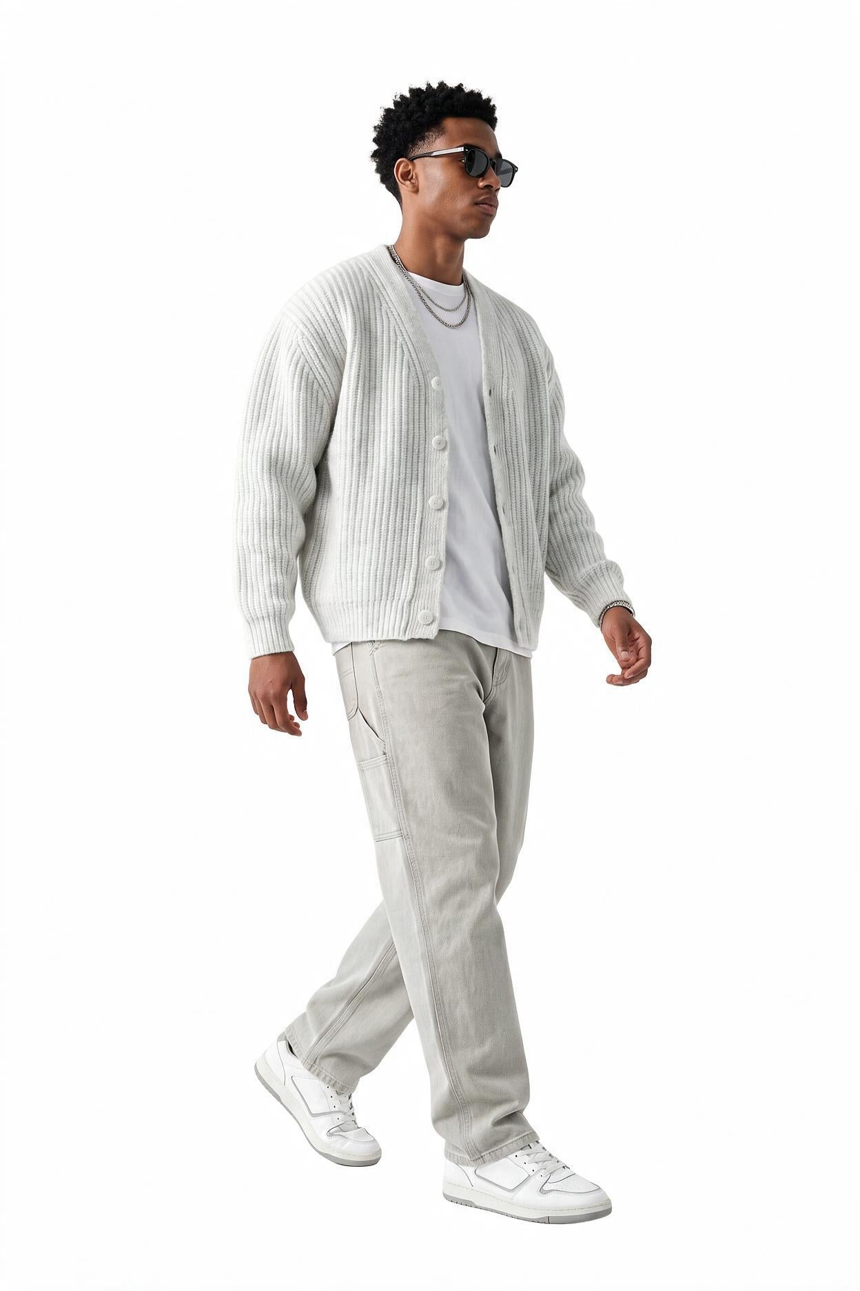 Cream Ribbed Crew Neck Sweater