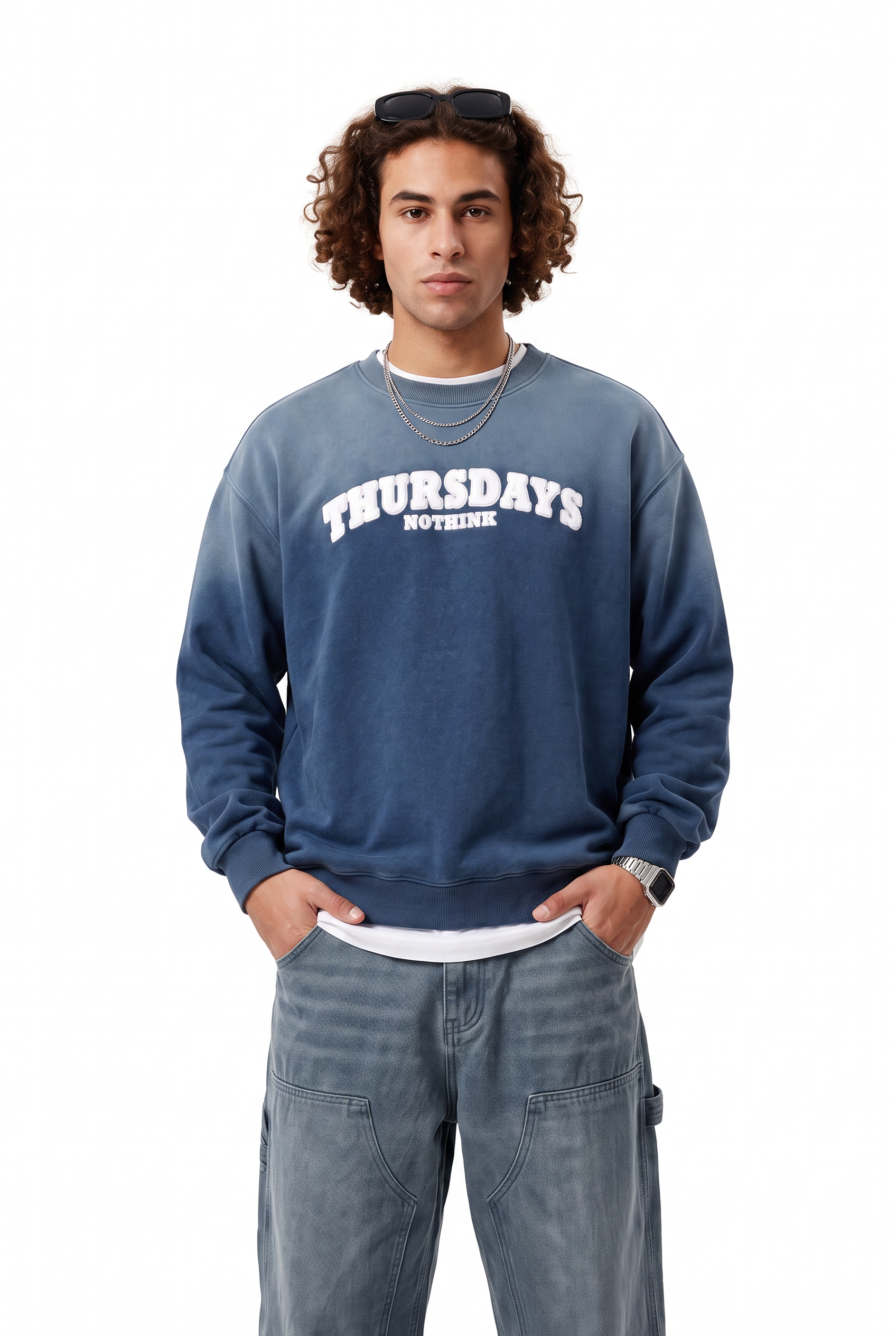 Steel Blue Ribbed Oversized Sweatshirt
