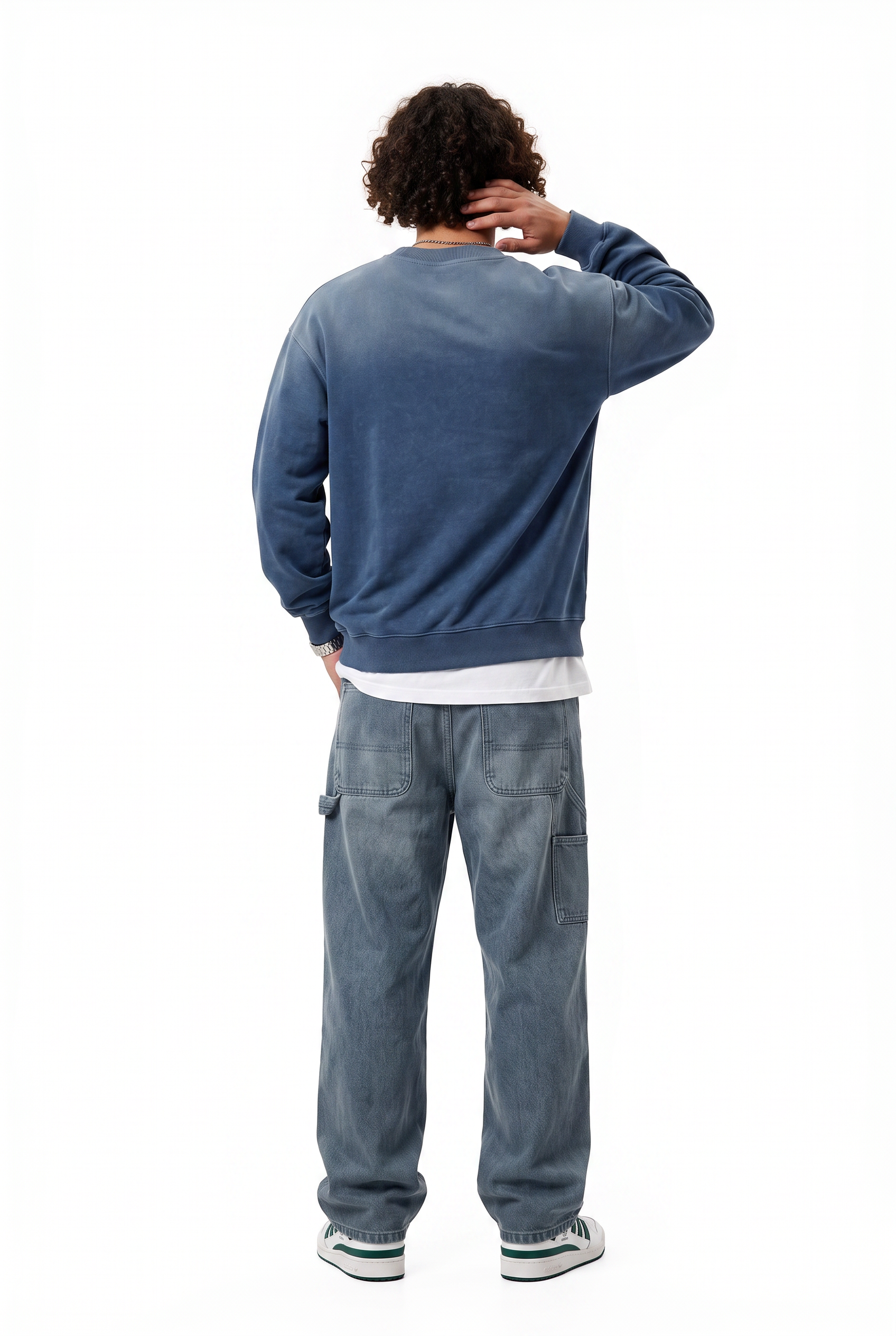 Steel Blue Ribbed Oversized Sweatshirt