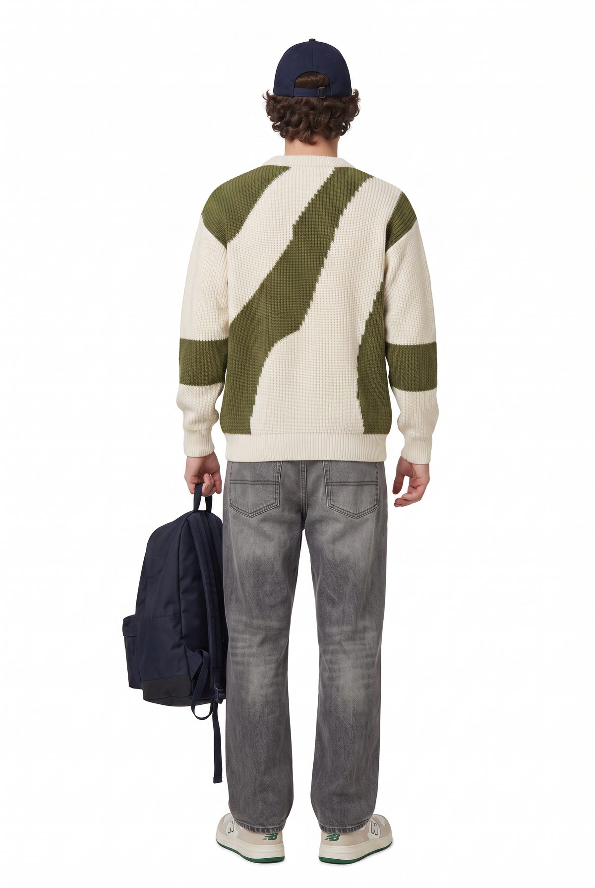 Cream Tapered Colorblock Knit Sweater