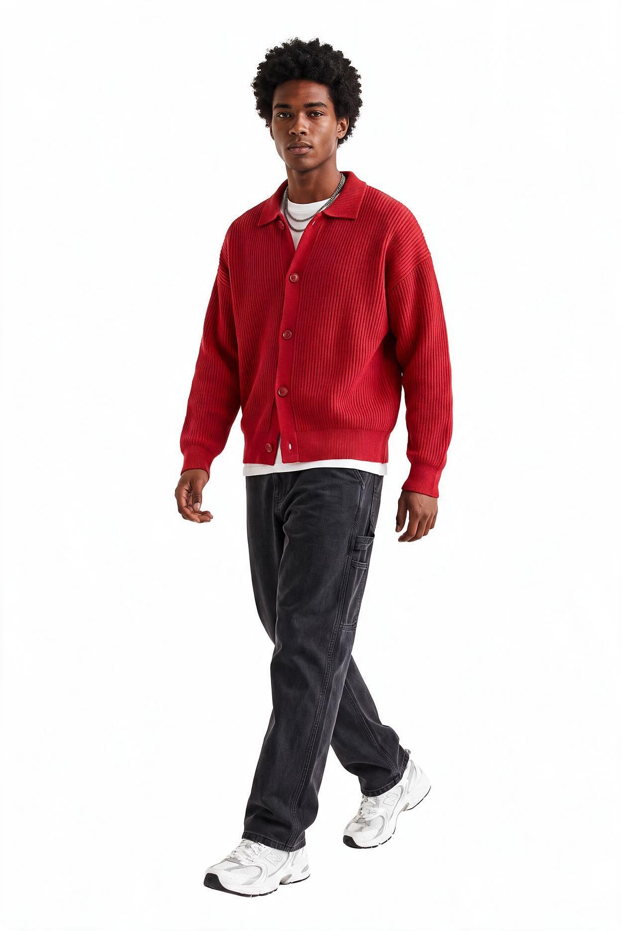 Red Ribbed Crew Neck Sweater