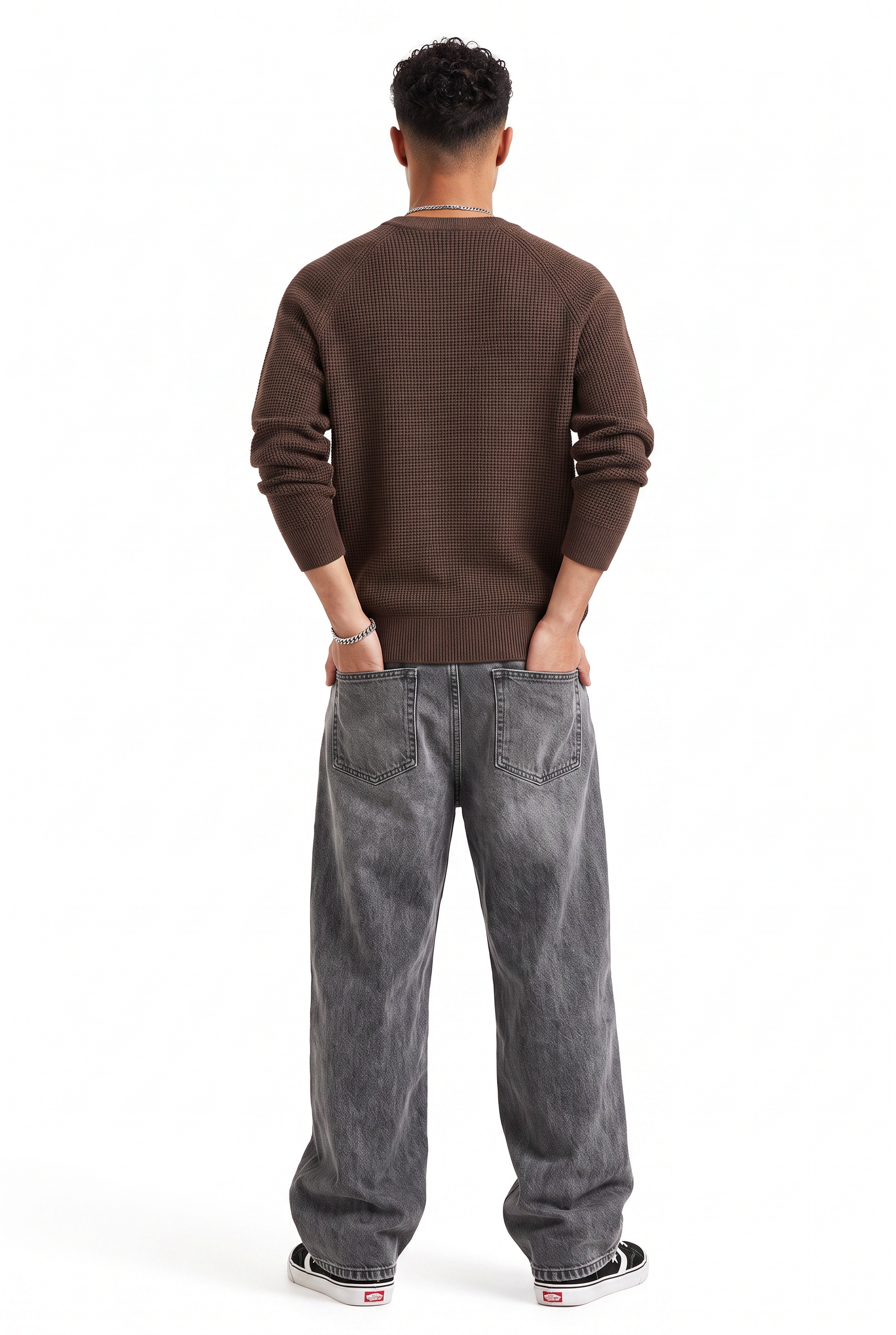 Brown Ribbed Crew Neck Sweater