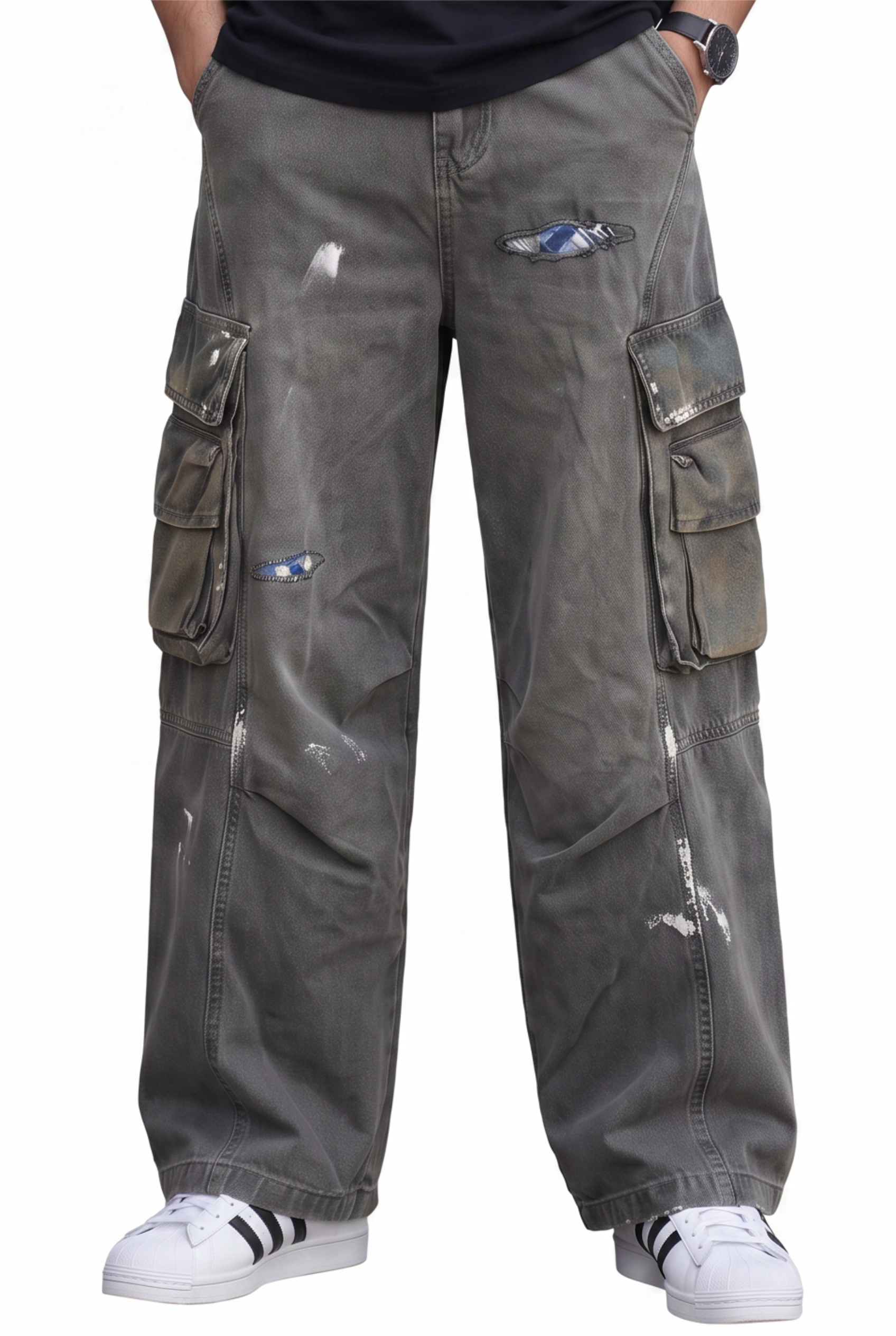 Grey Drawstring Straight Casual Trousers