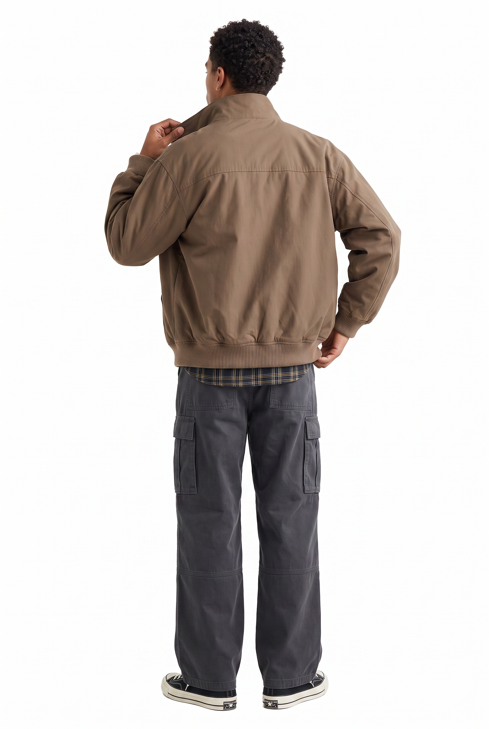 Brown Zip Mandarin Collar Jacket