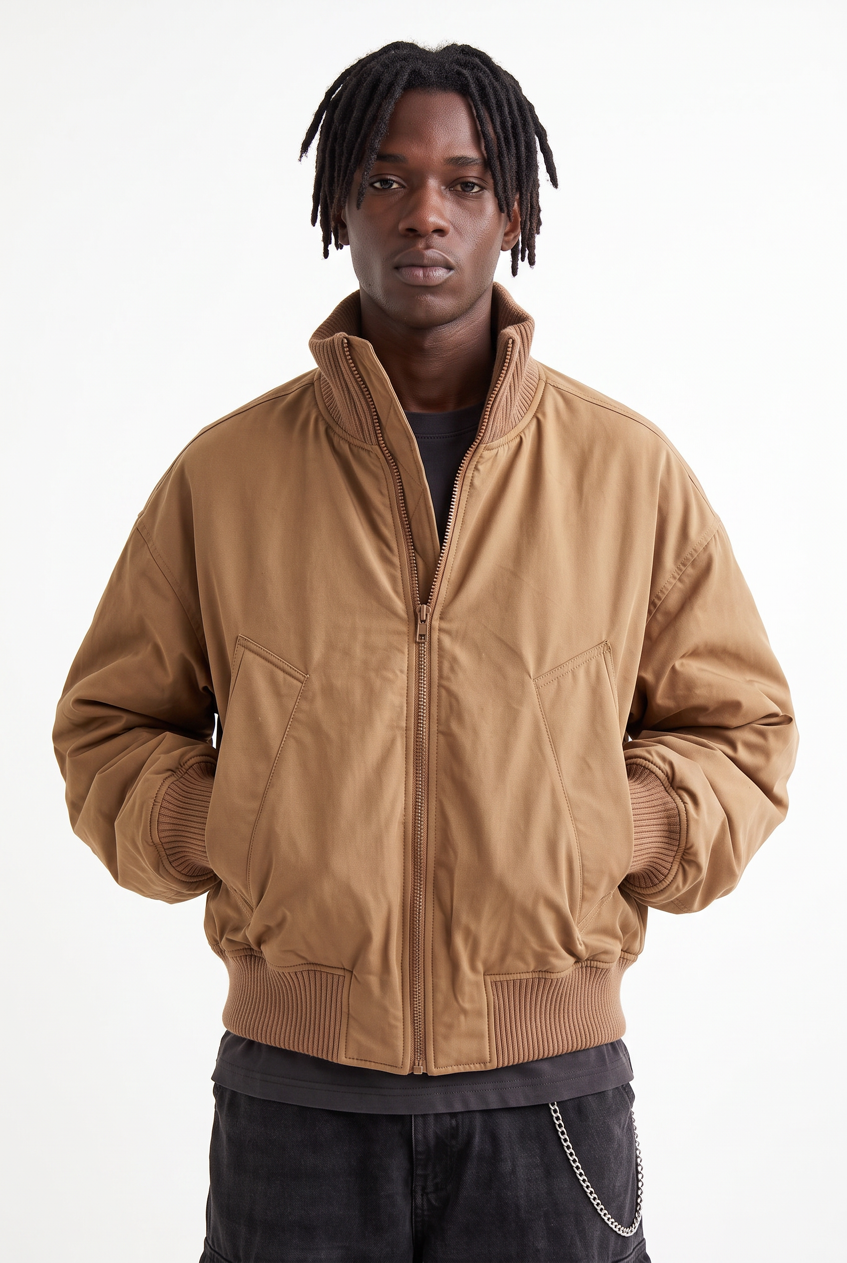 Brown Zip Placket Regular Jacket