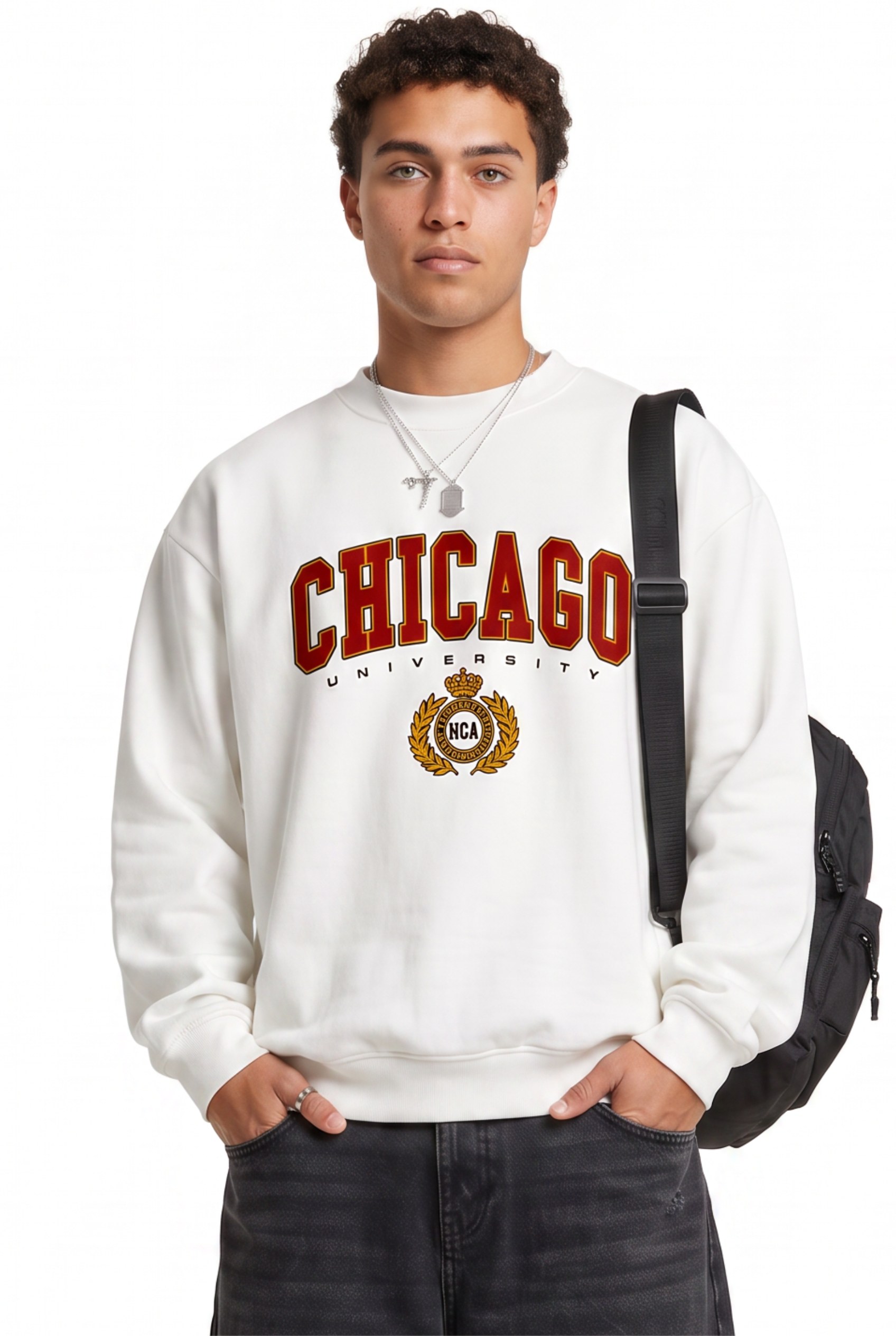 White Ribbed Crew Neck Sweatshirt