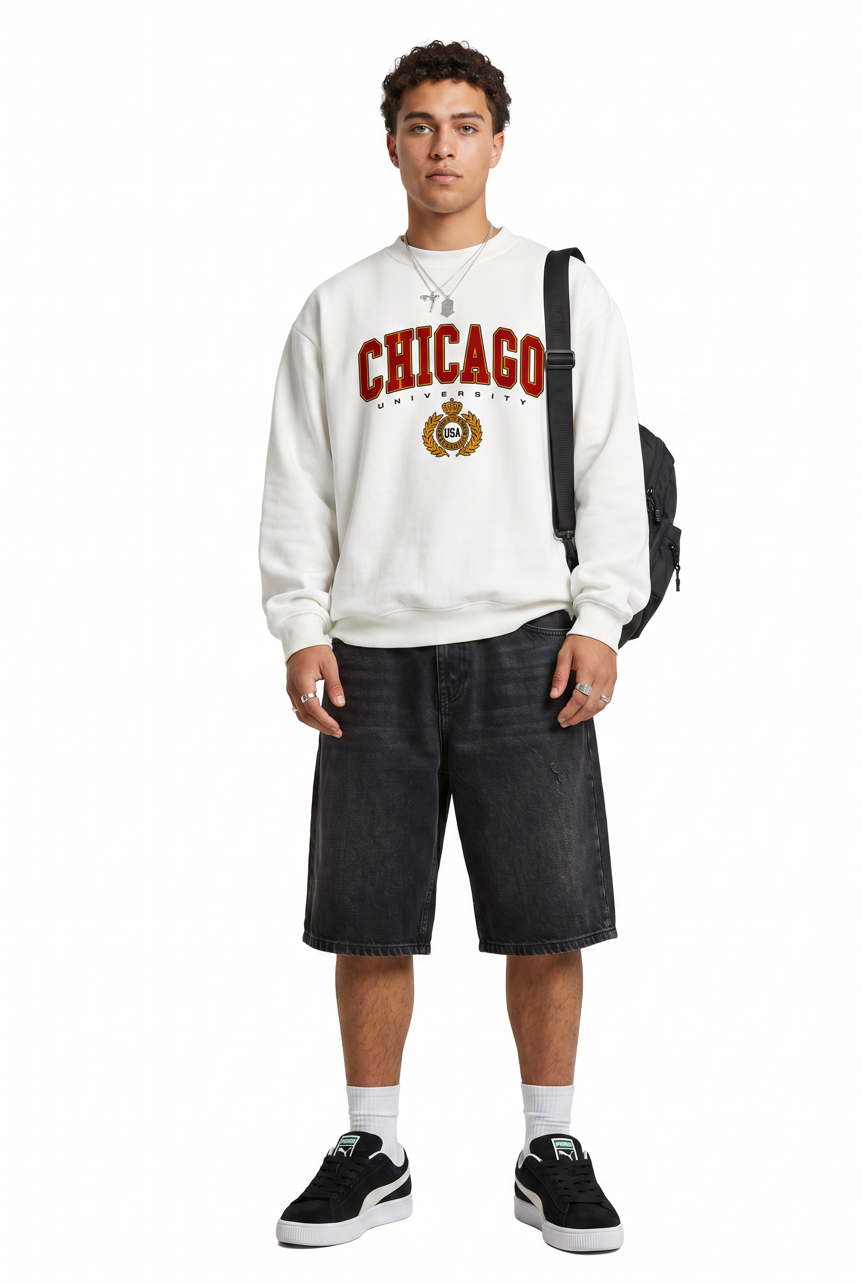 White Ribbed Crew Neck Sweatshirt