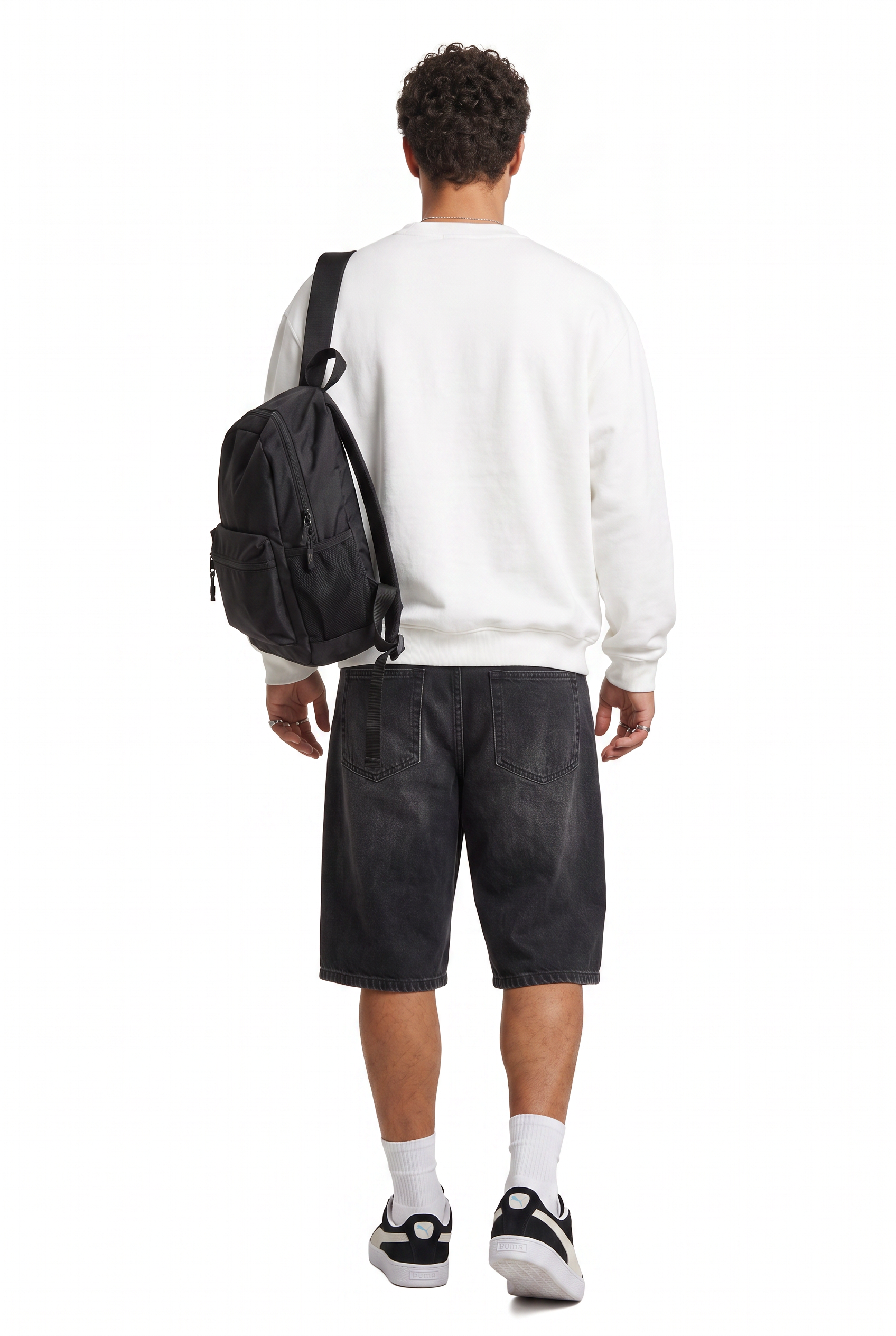 White Ribbed Crew Neck Sweatshirt