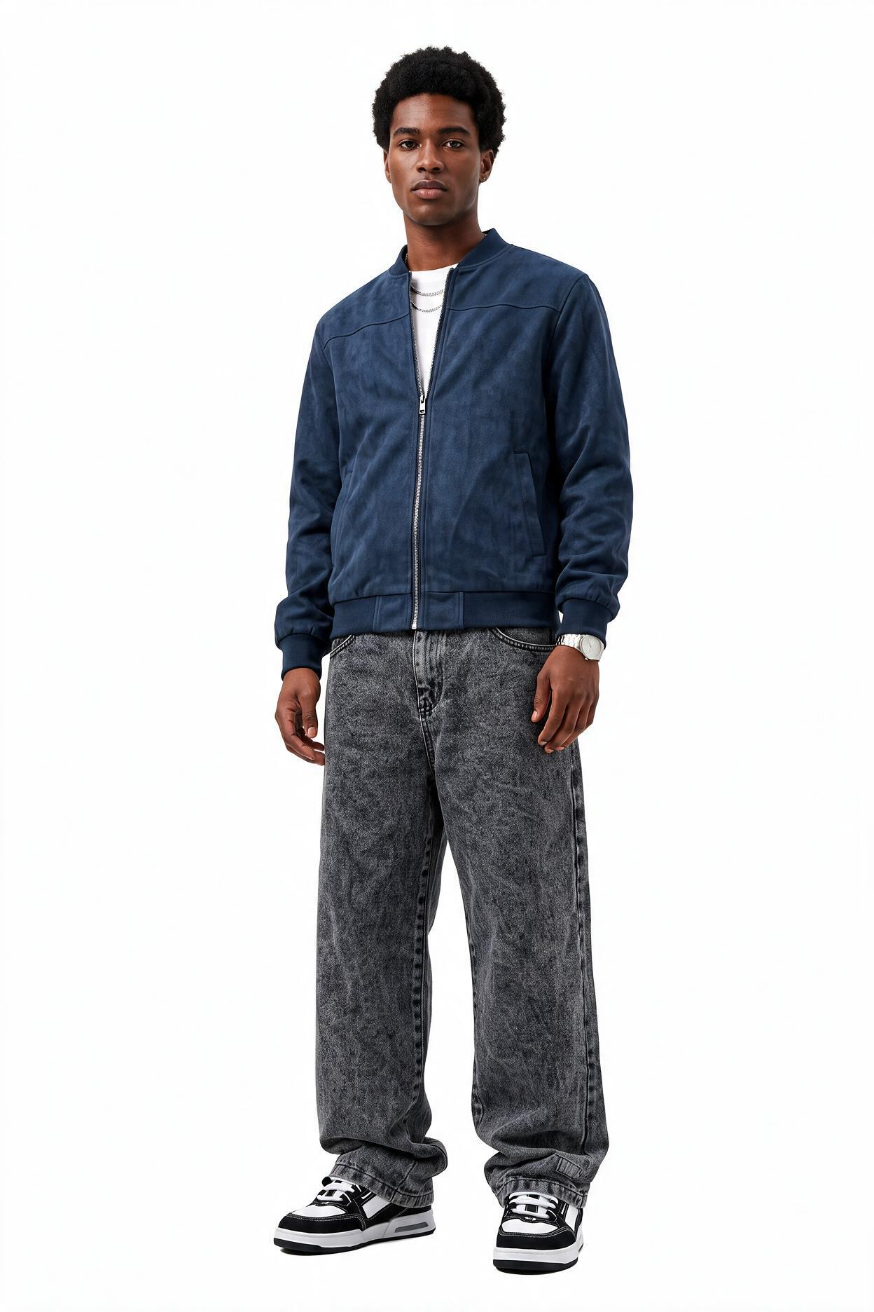 Navy Zip Mandarin Collar Jacket