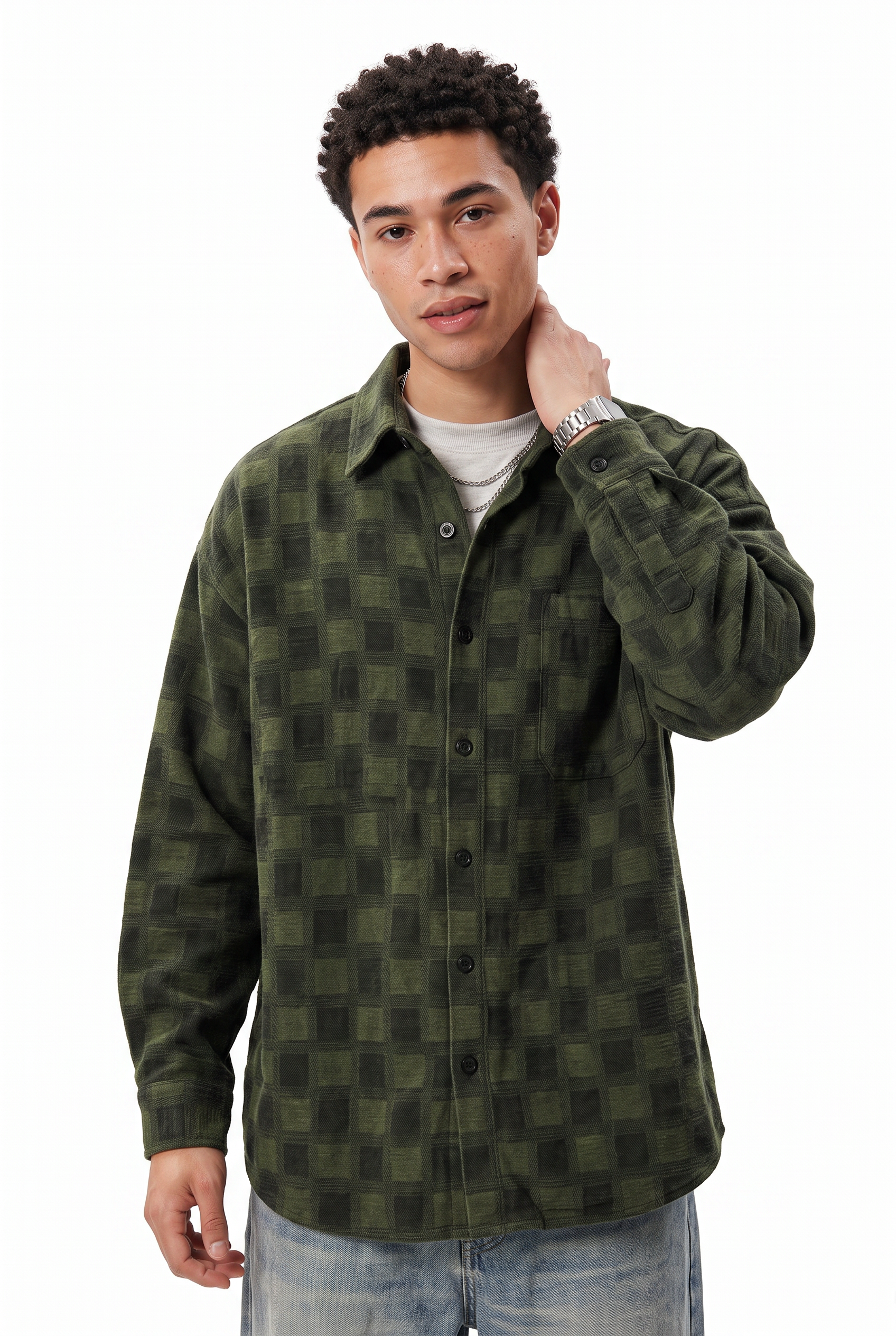 Olive Chest Pocket Casual Shirt