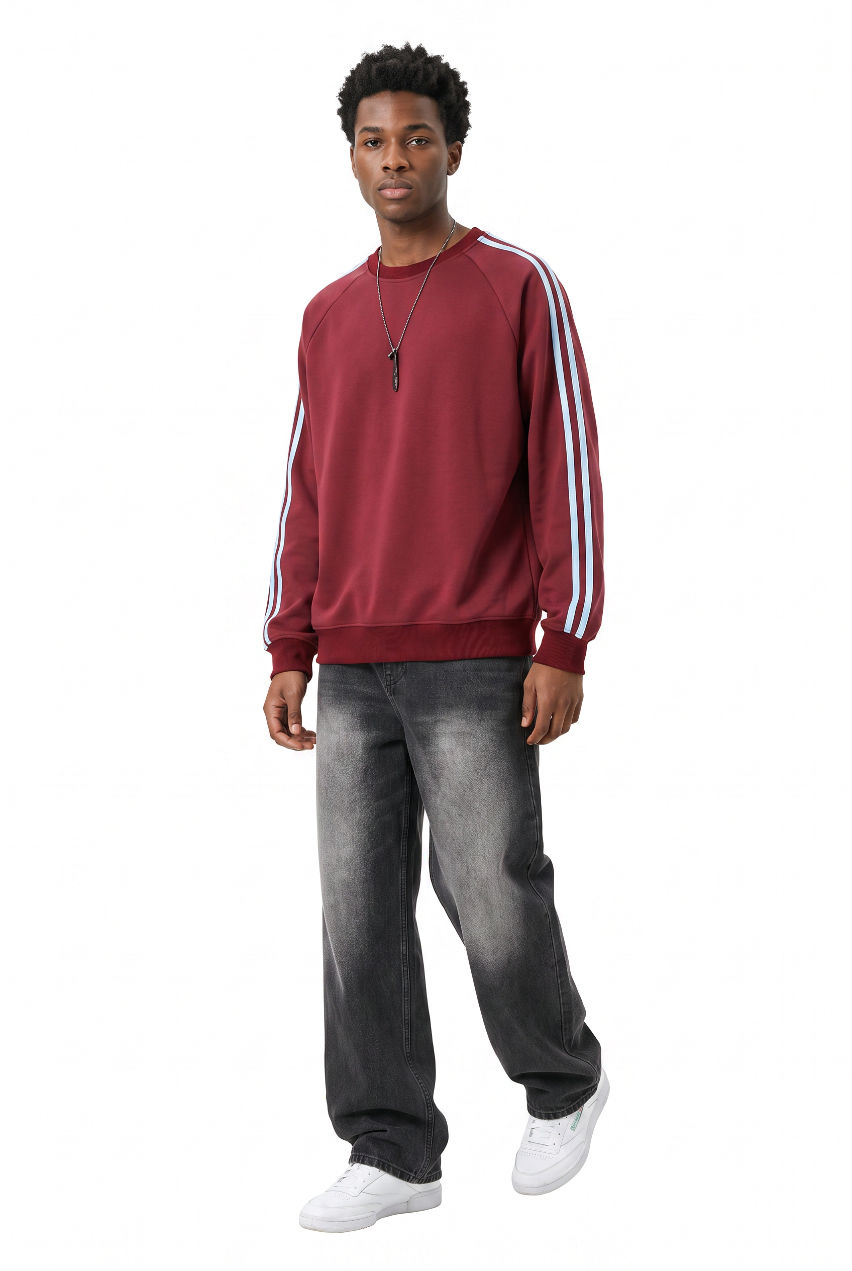Red Ribbed Crew Neck Sweatshirt