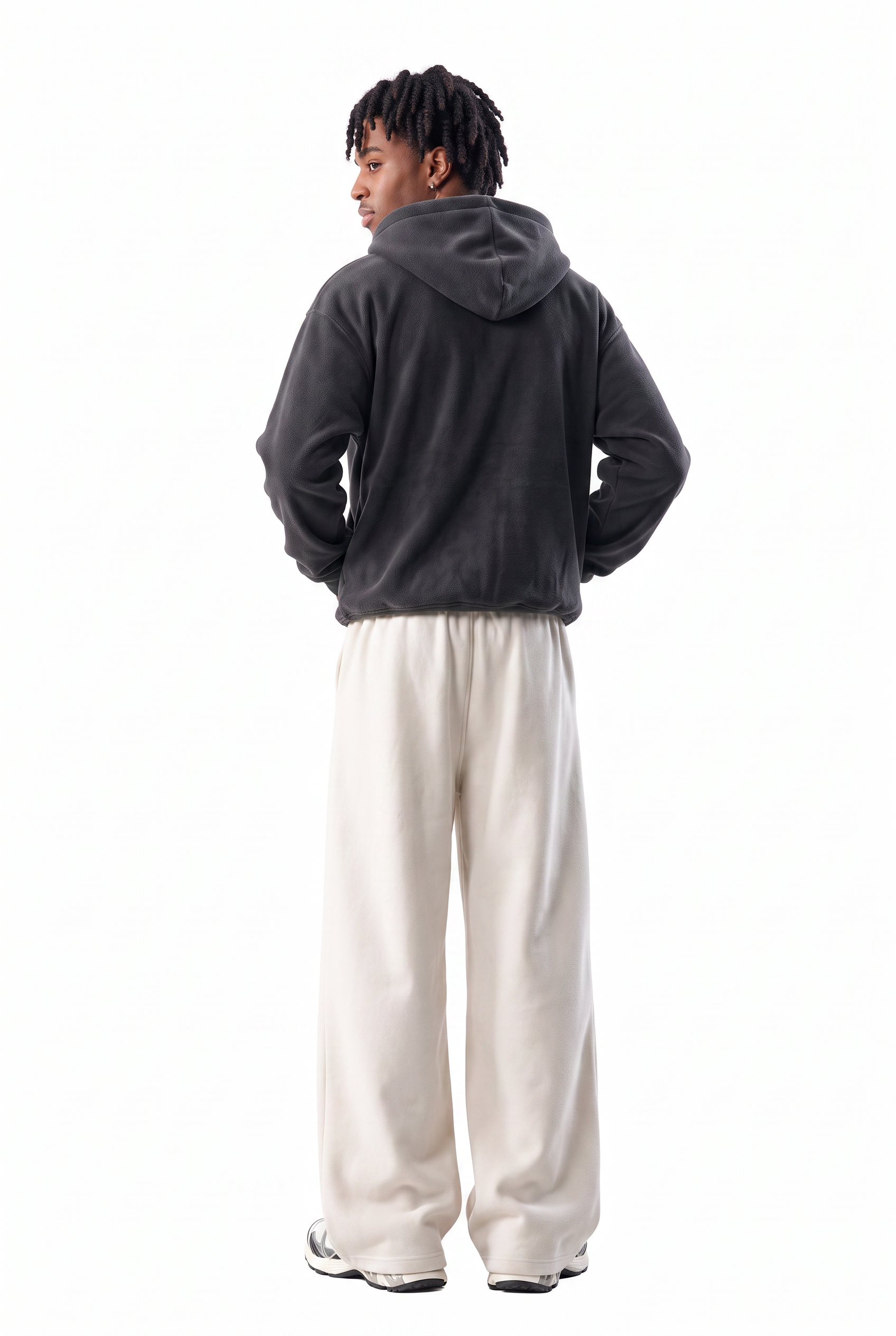 Cream Drawstring Straight Casual Trousers