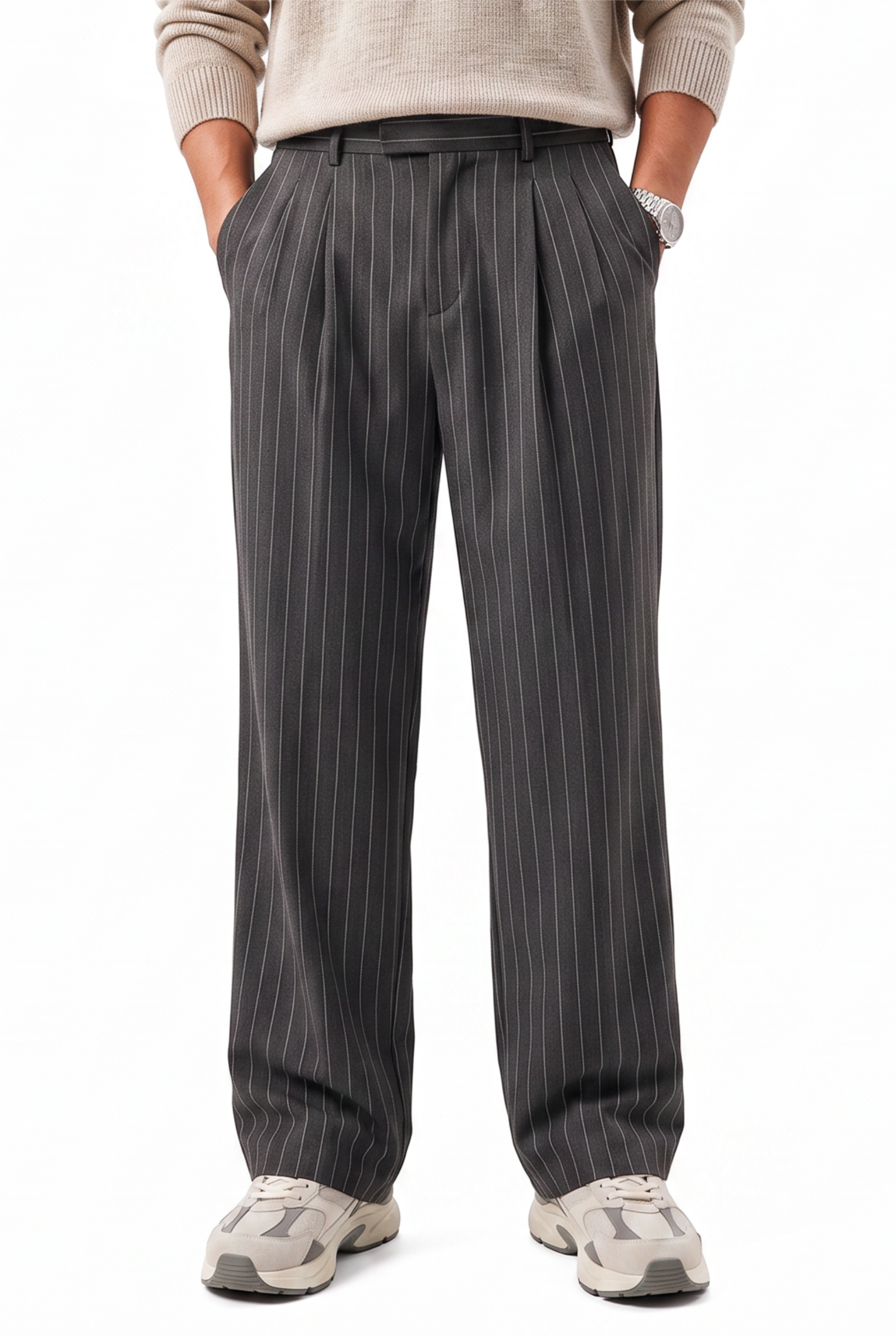 Grey Drawstring Straight Casual Trousers