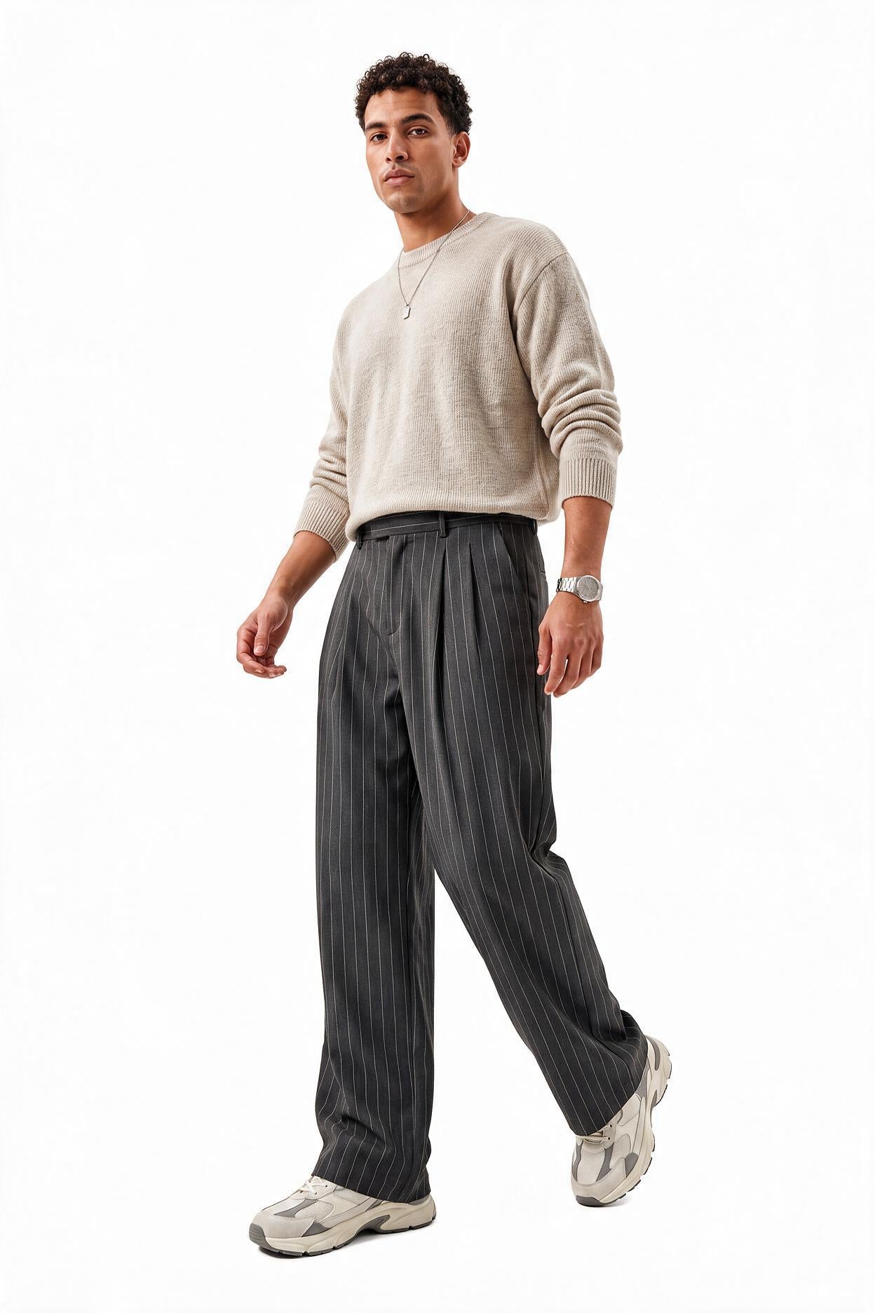Grey Drawstring Straight Casual Trousers