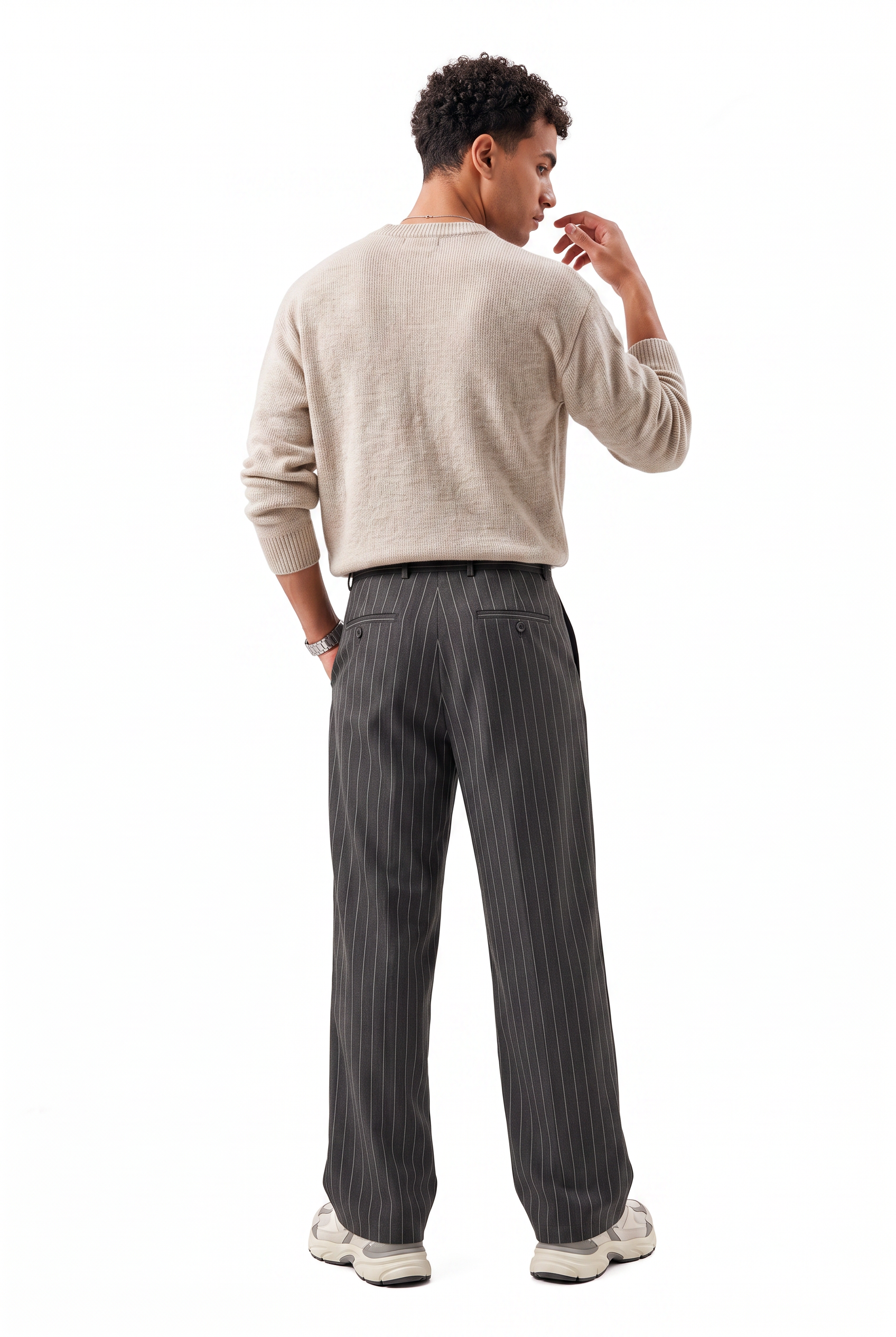 Grey Drawstring Straight Casual Trousers
