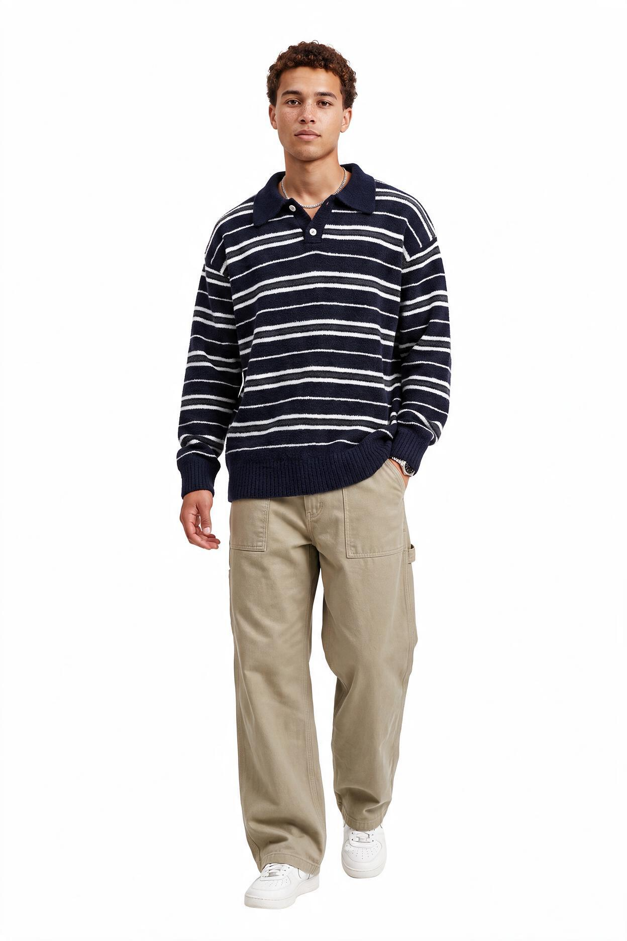 Steel Blue Ribbed Crew Neck Sweater