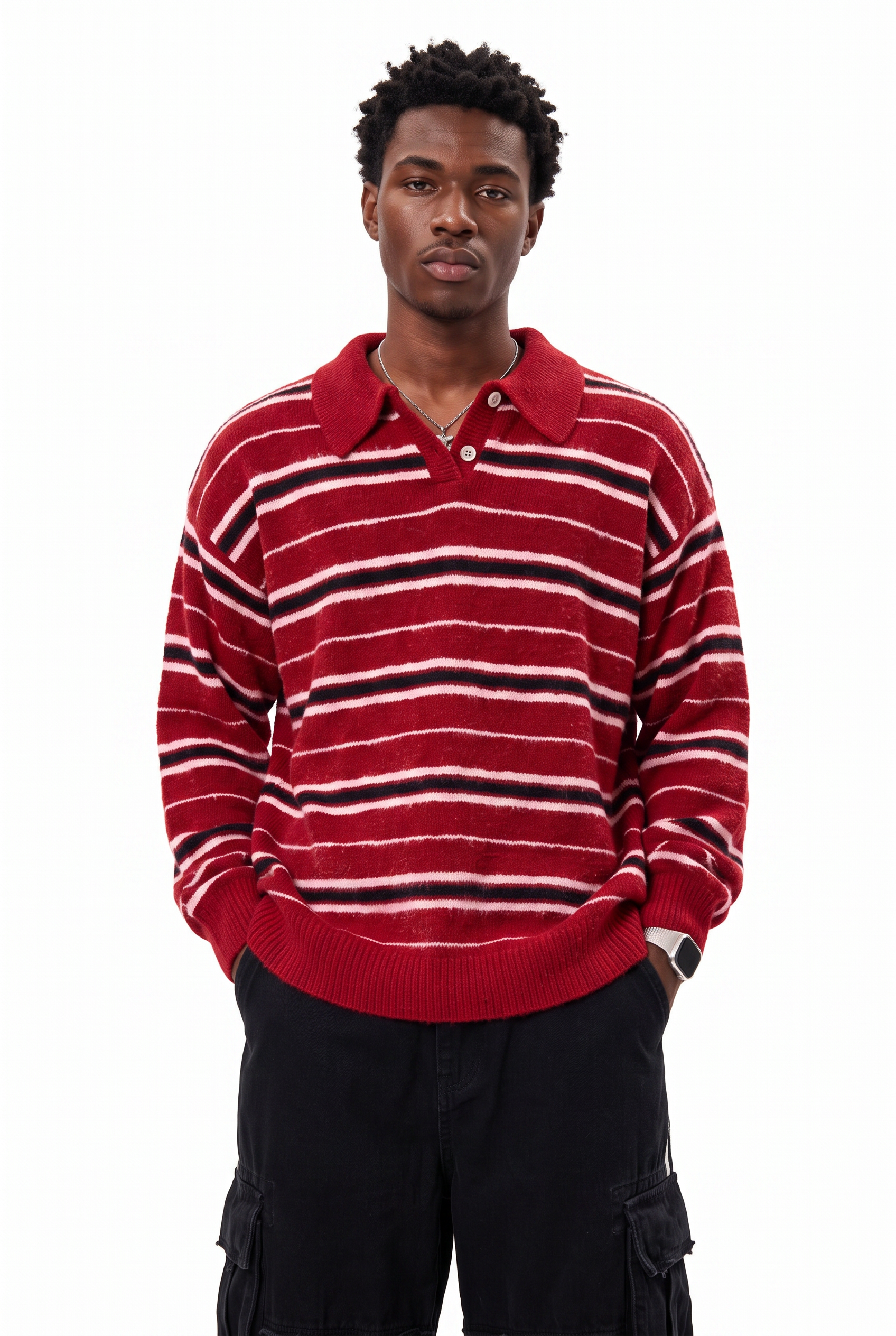 Red Ribbed Crew Neck Sweater