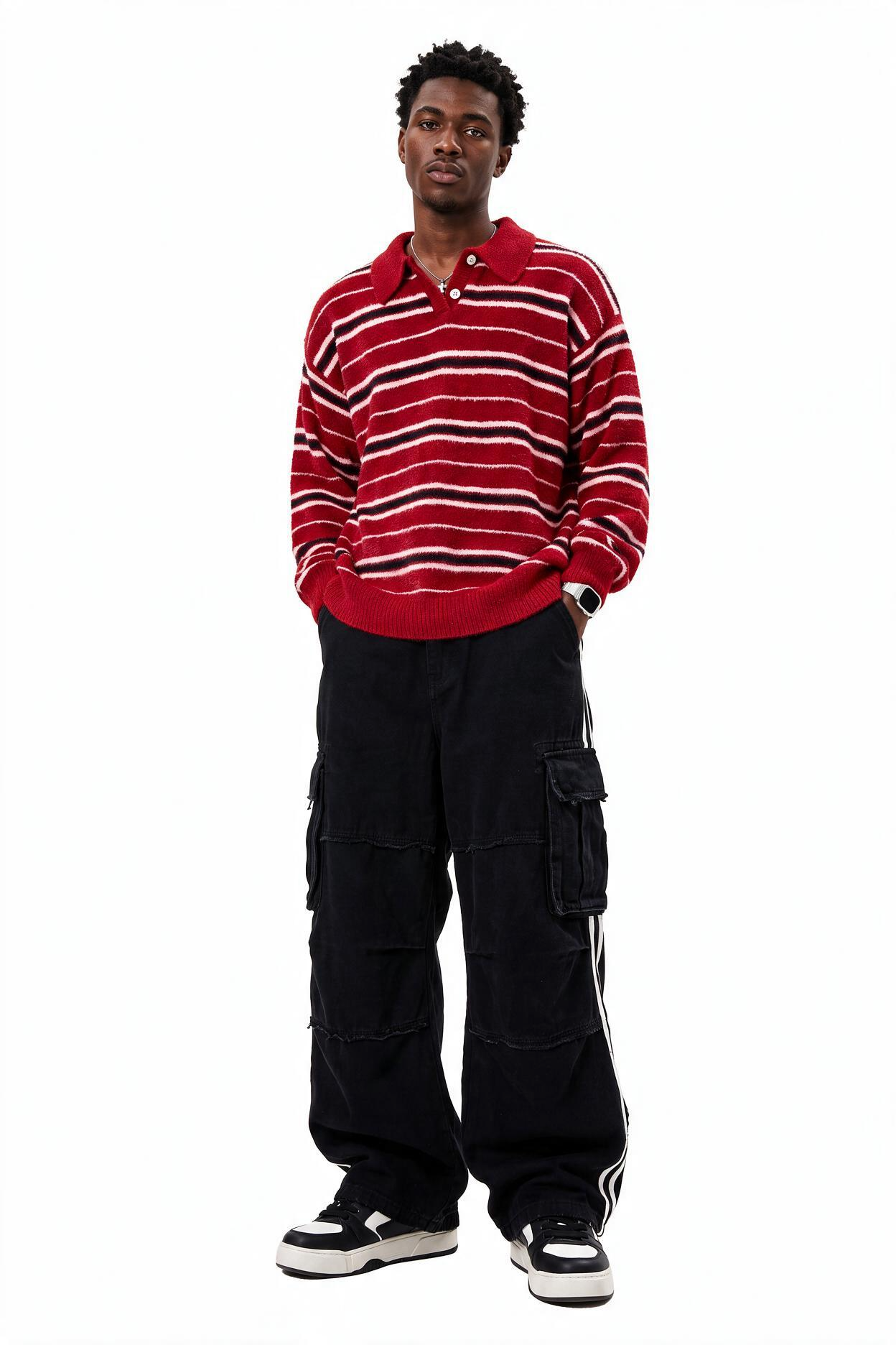 Red Ribbed Crew Neck Sweater