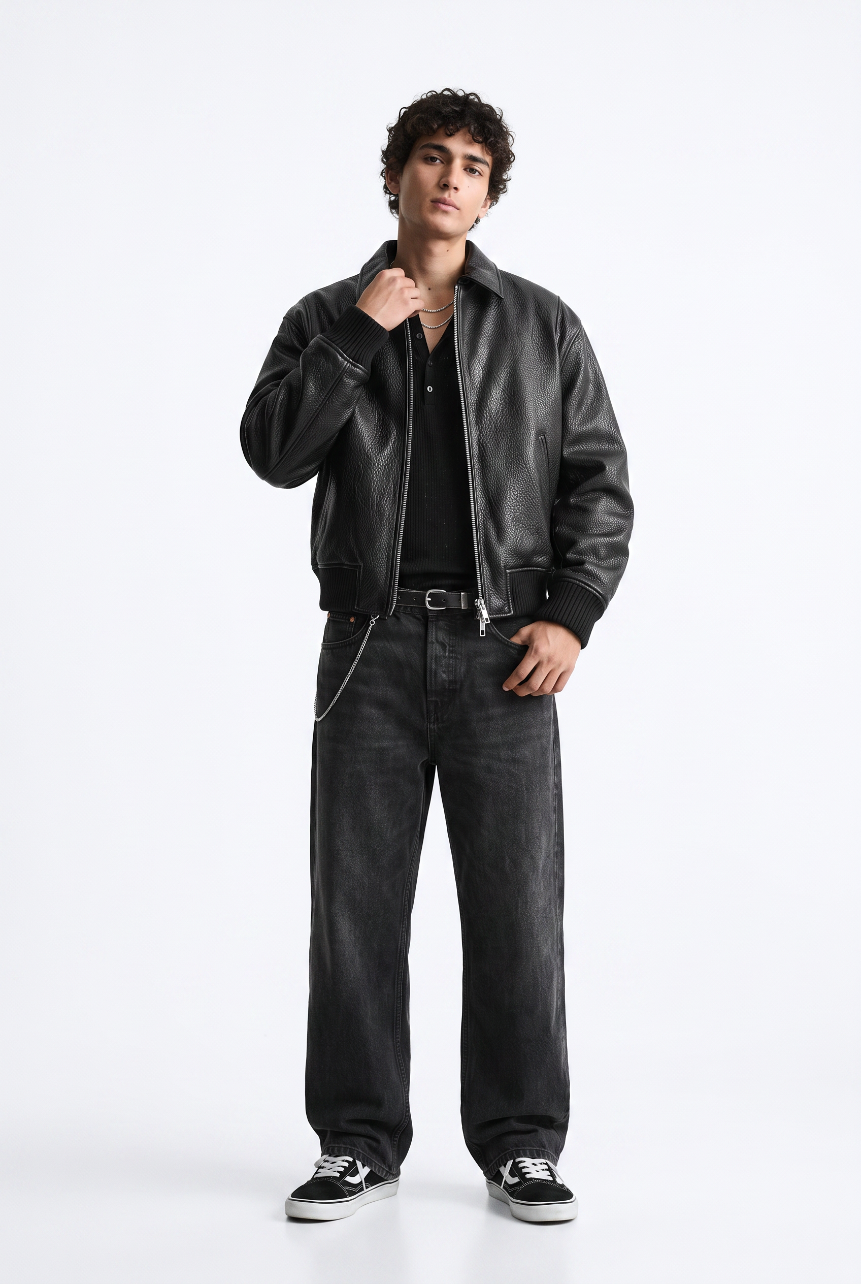 Black Zip-Up Mandarin Collar Jacket
