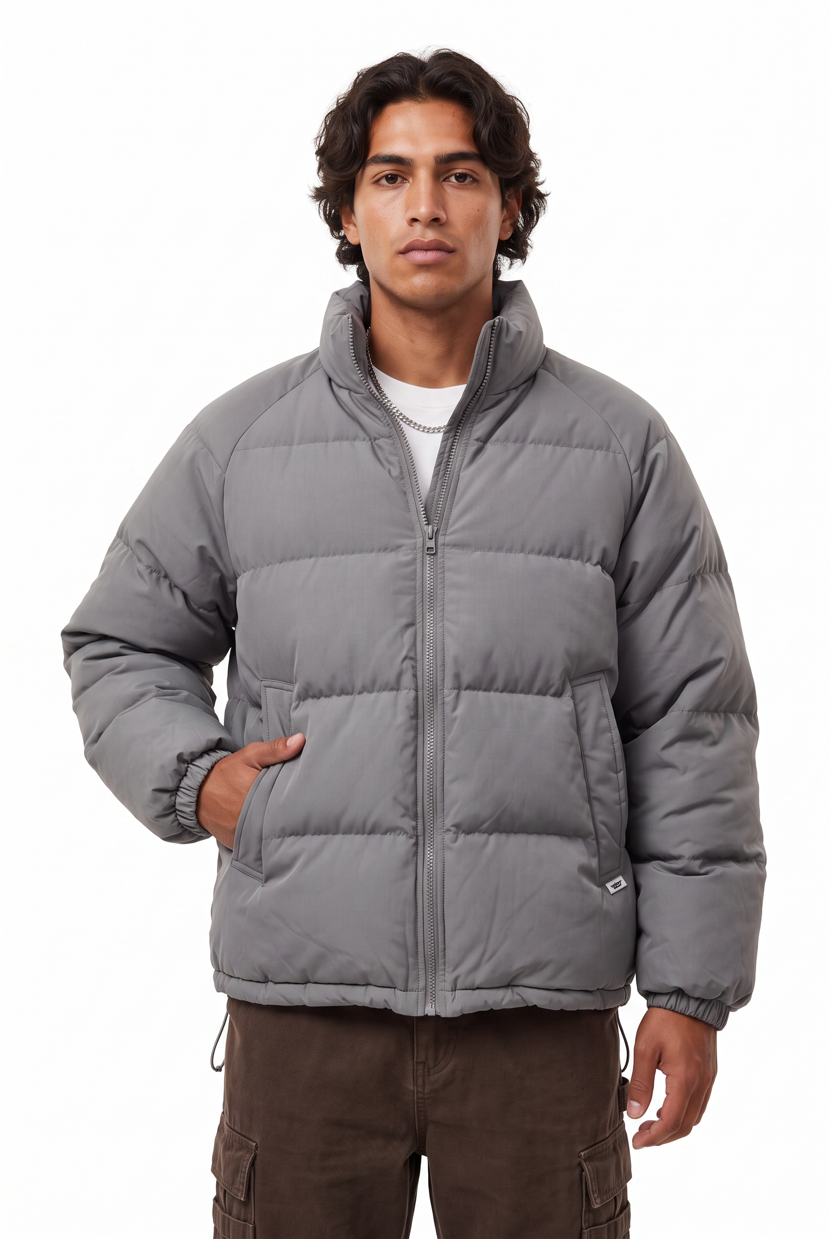 Olive Zip Mandarin Collar Jacket
