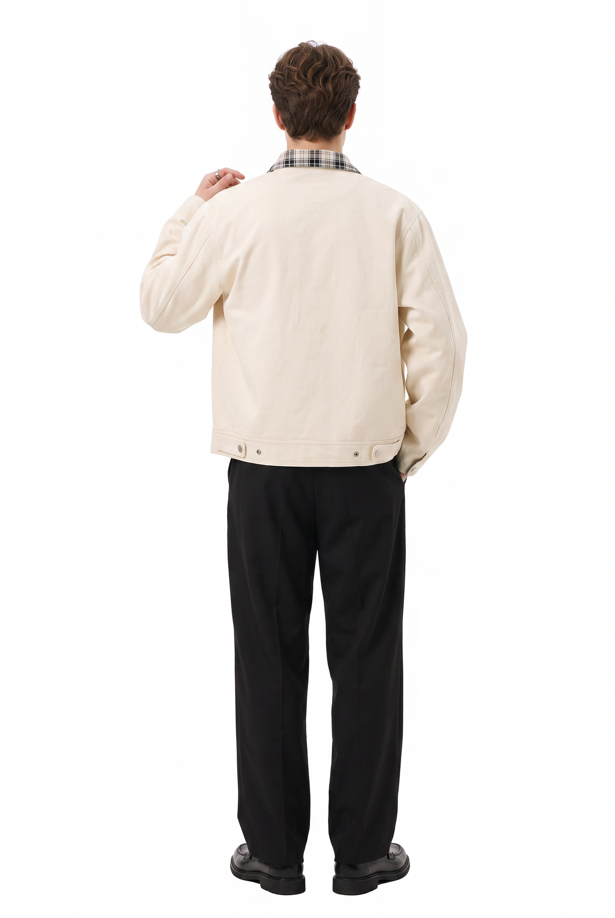 Cream Regular Plaid Collar Jacket