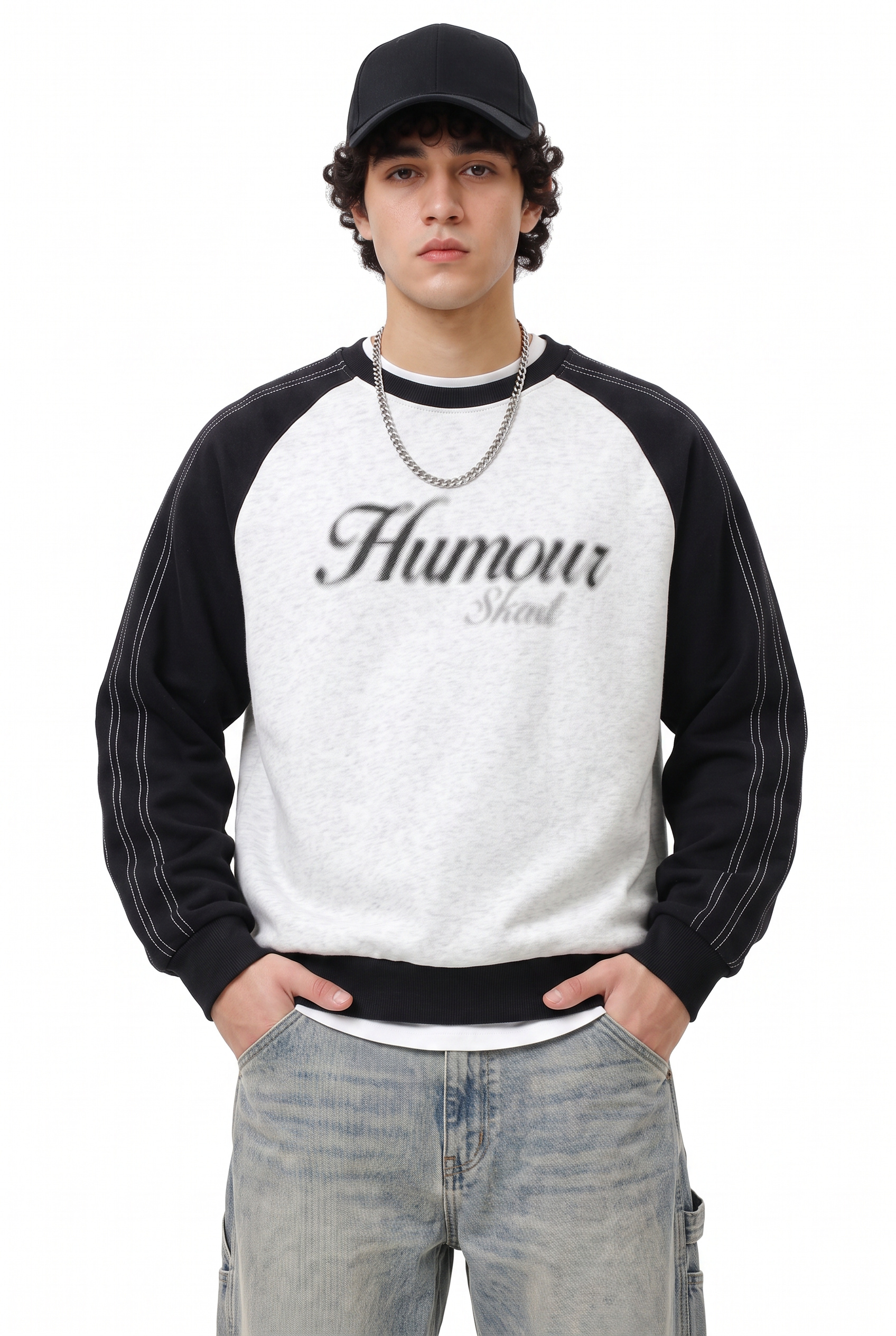 Black Ribbed Crew Neck Sweatshirt