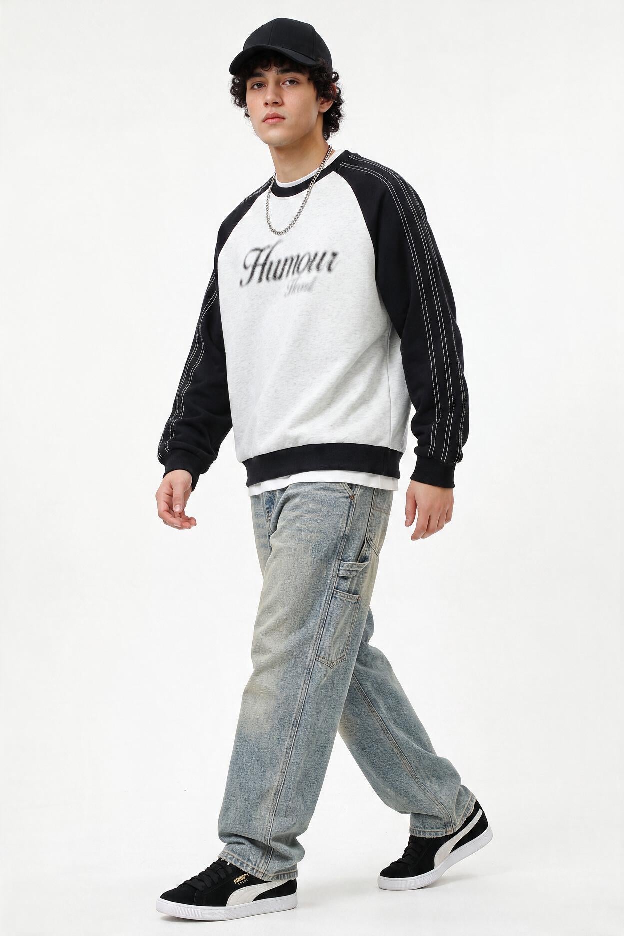 Black Ribbed Crew Neck Sweatshirt