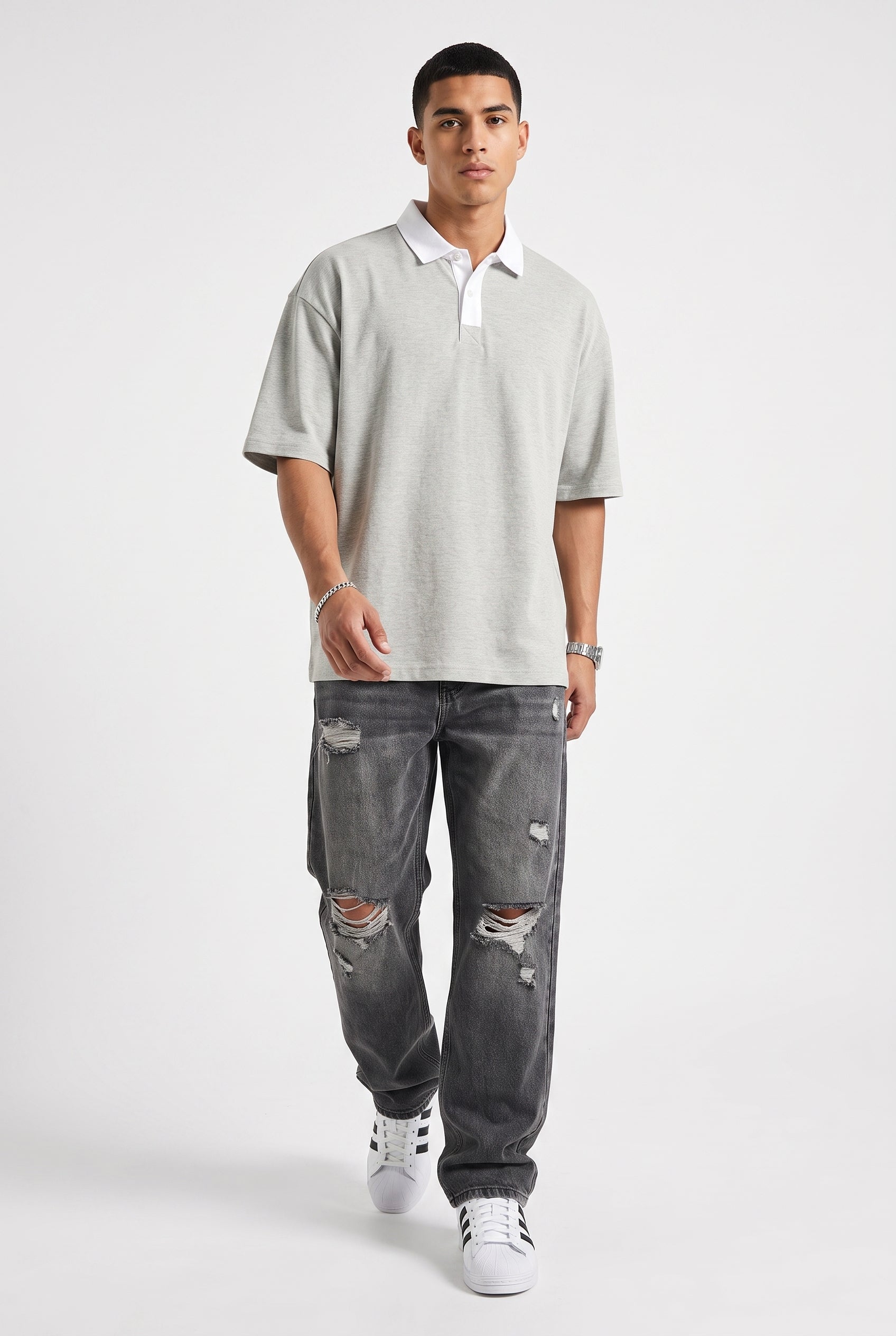 Grey Dropped Shoulder Oversized Tee