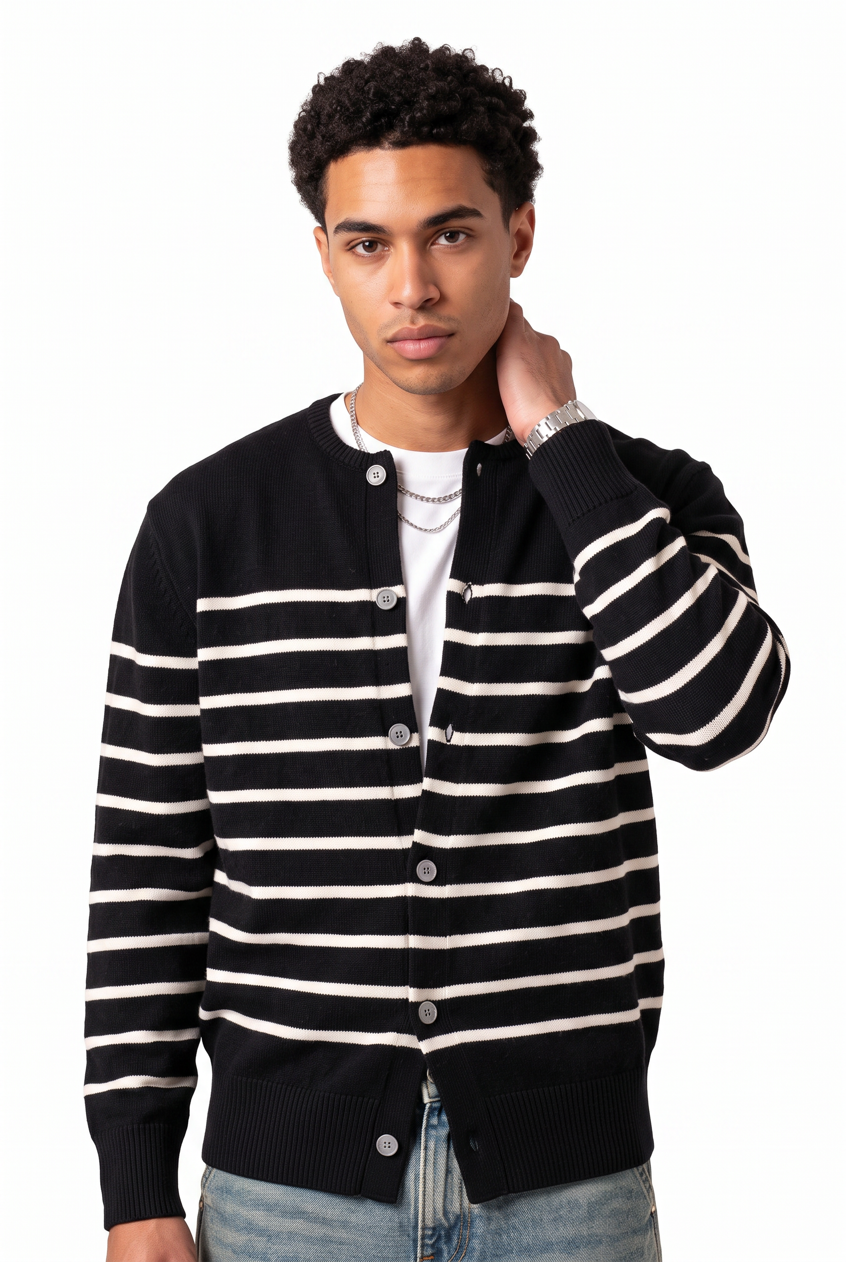 Black Ribbed Crew Neck Sweater
