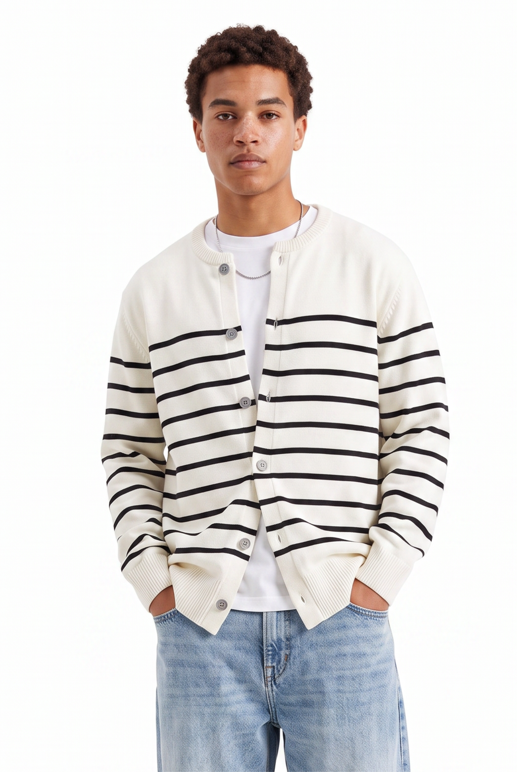 Cream Ribbed Crew Neck Sweater
