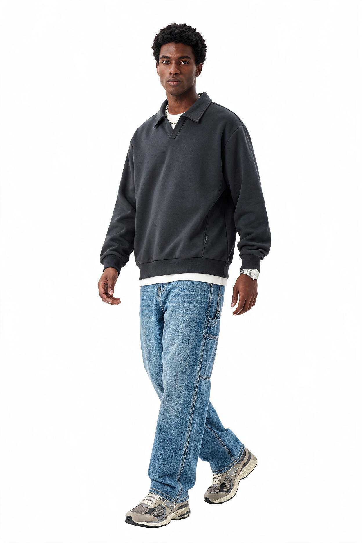 Black Ribbed Oversized Sweatshirt