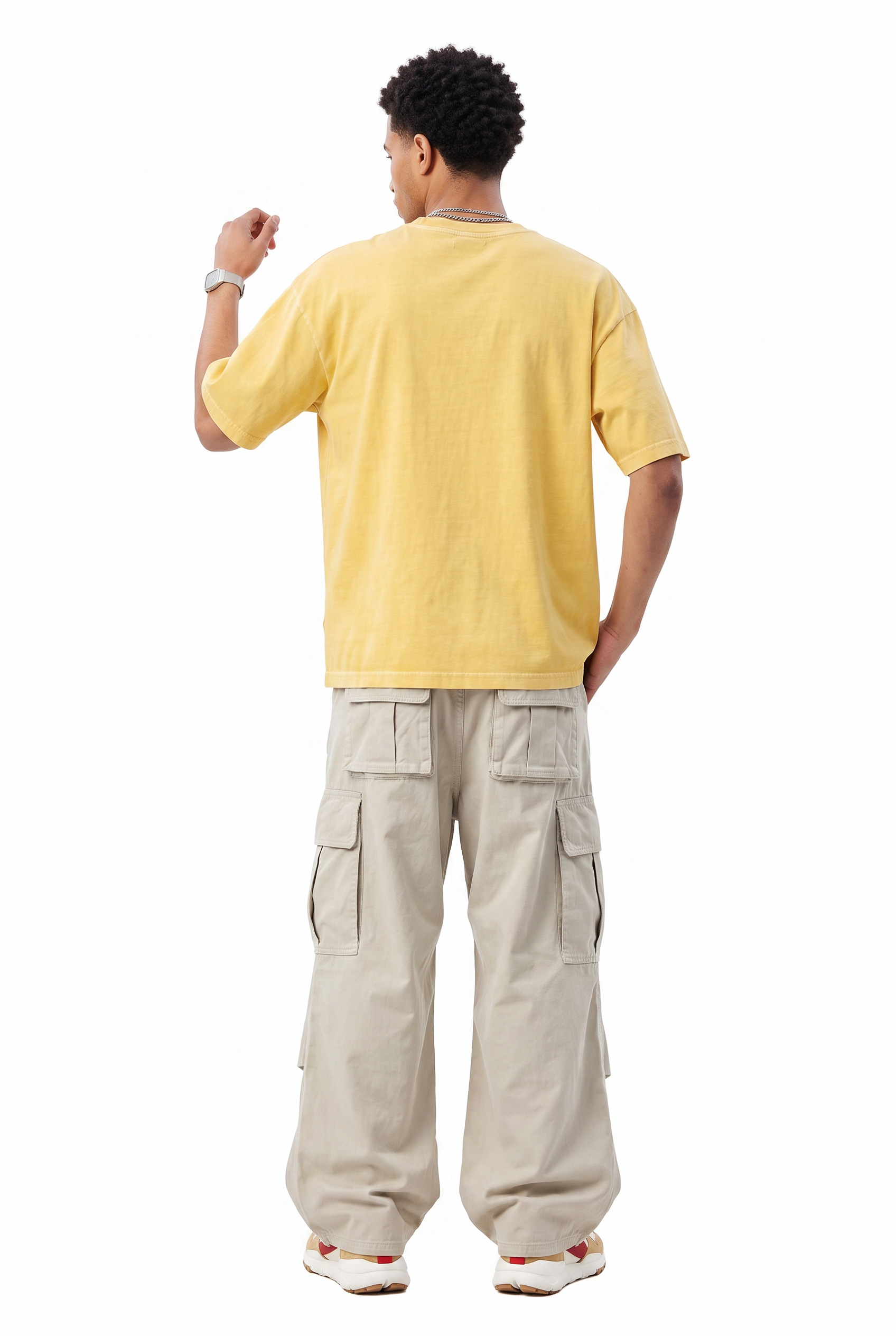 Beige Drawstring Straight Casual Trousers