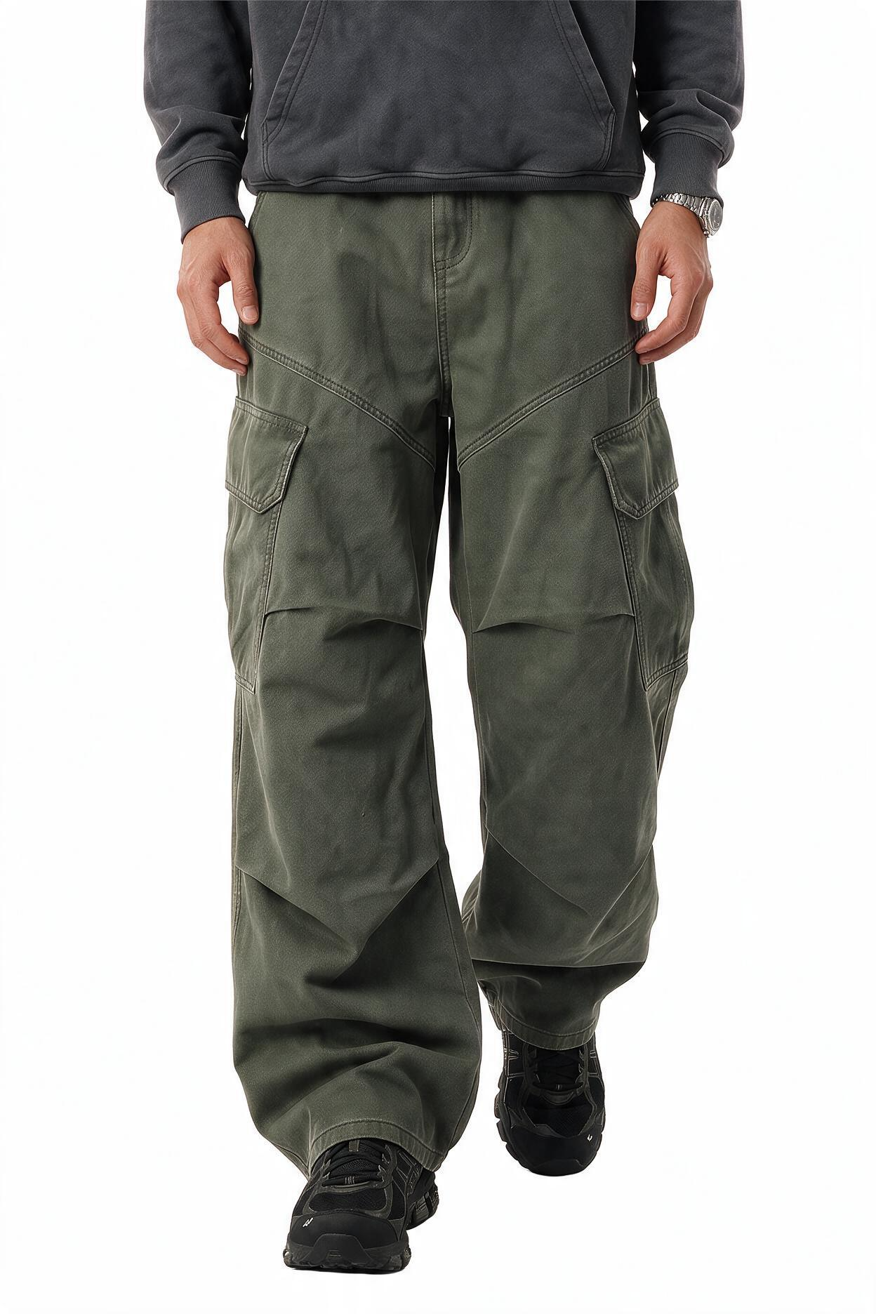 Olive Drawstring Straight Casual Trousers