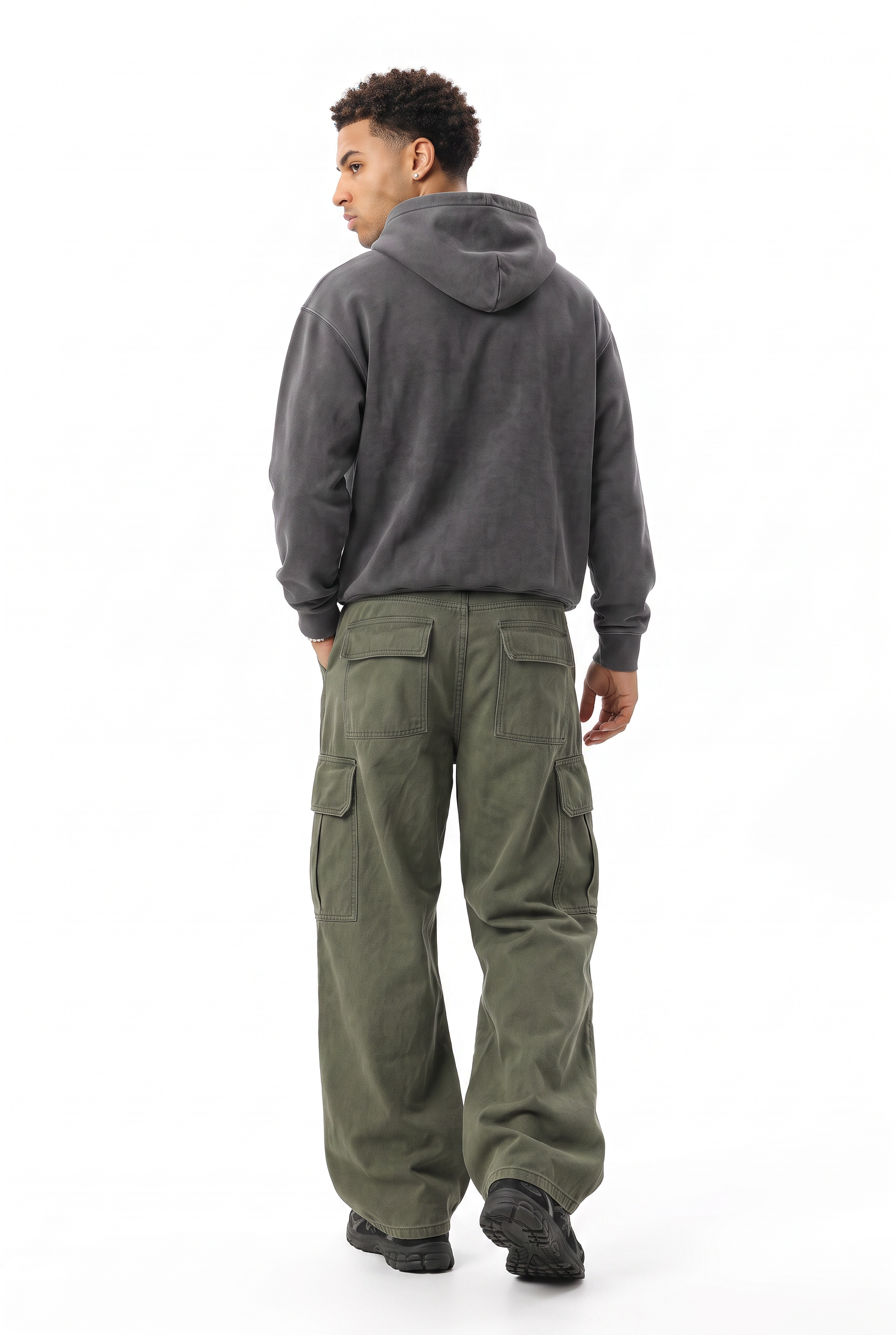 Olive Drawstring Straight Casual Trousers