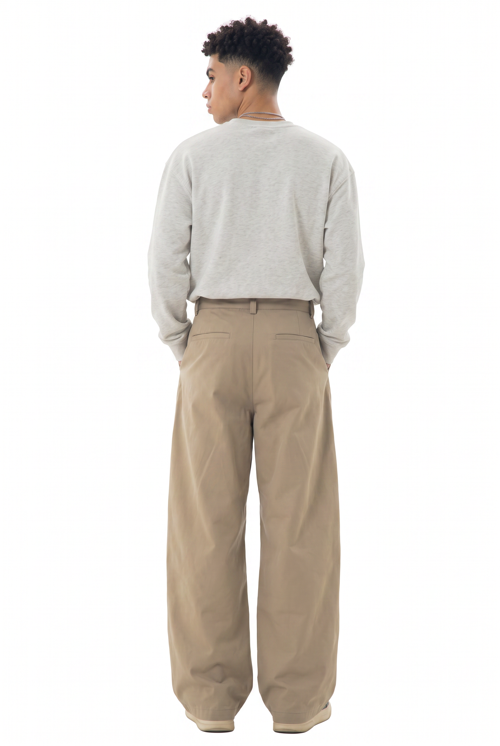 Beige Drawstring Straight Casual Trousers