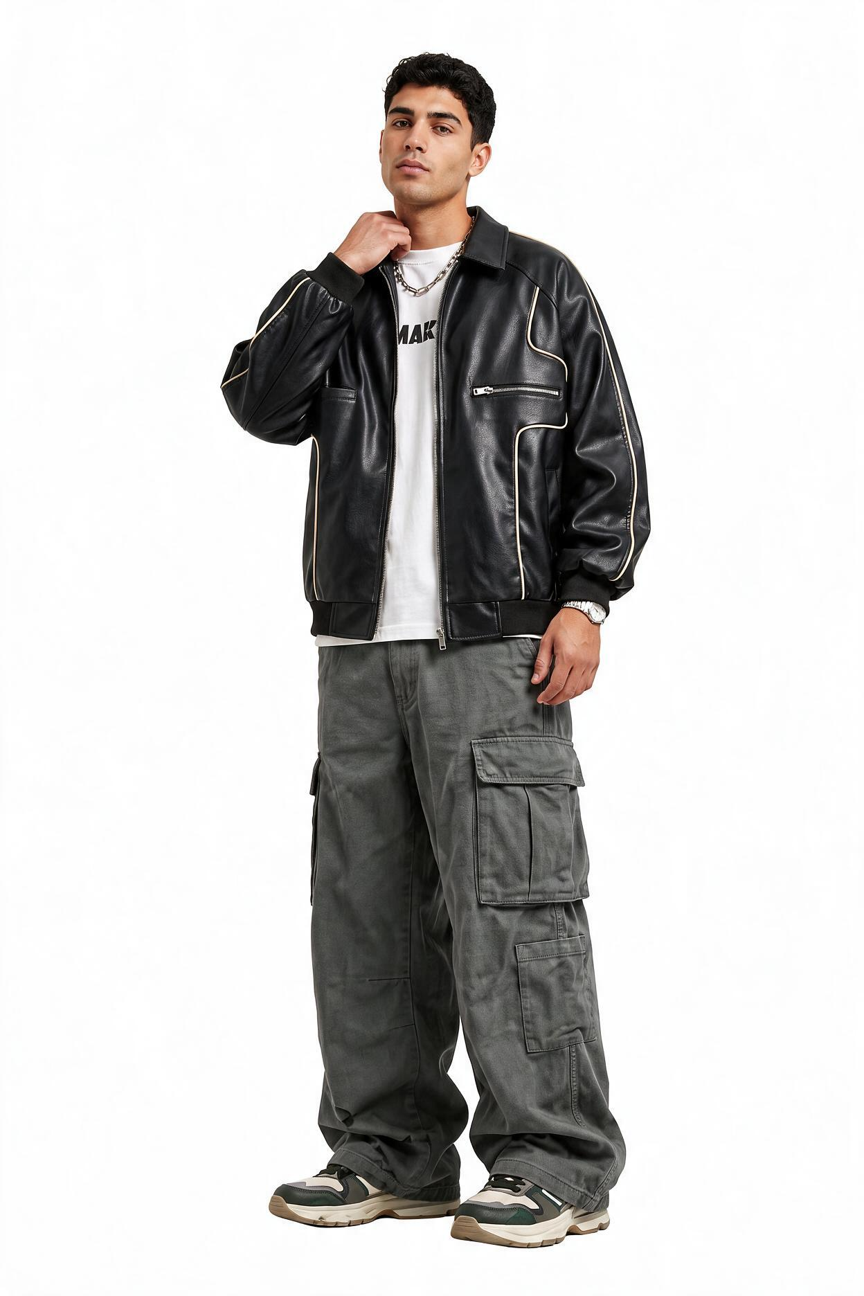 Black Zip Mandarin Collar Jacket