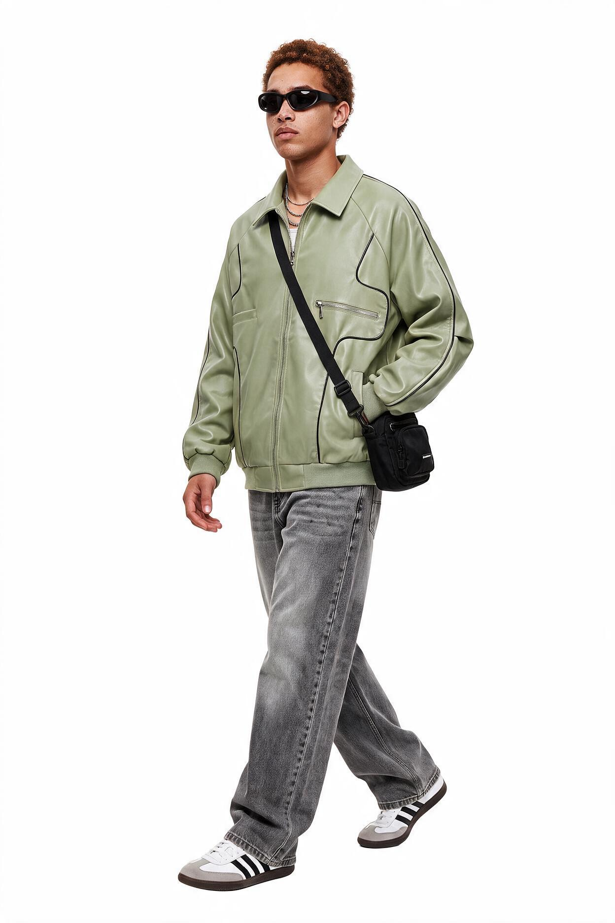 Olive Zip-Up Mandarin Collar Jacket