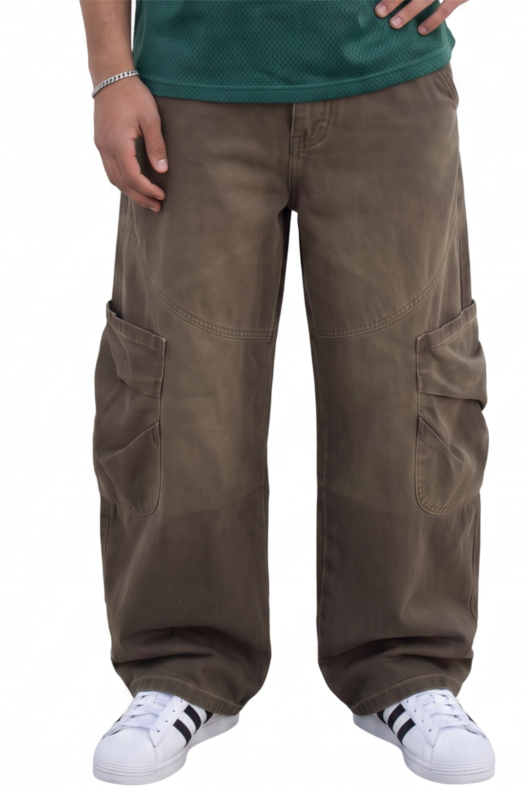Brown Drawstring Straight Casual Trousers