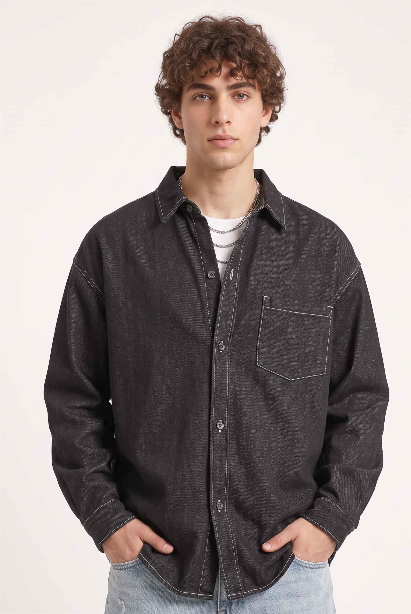Black Chest Pocket Casual Shirt