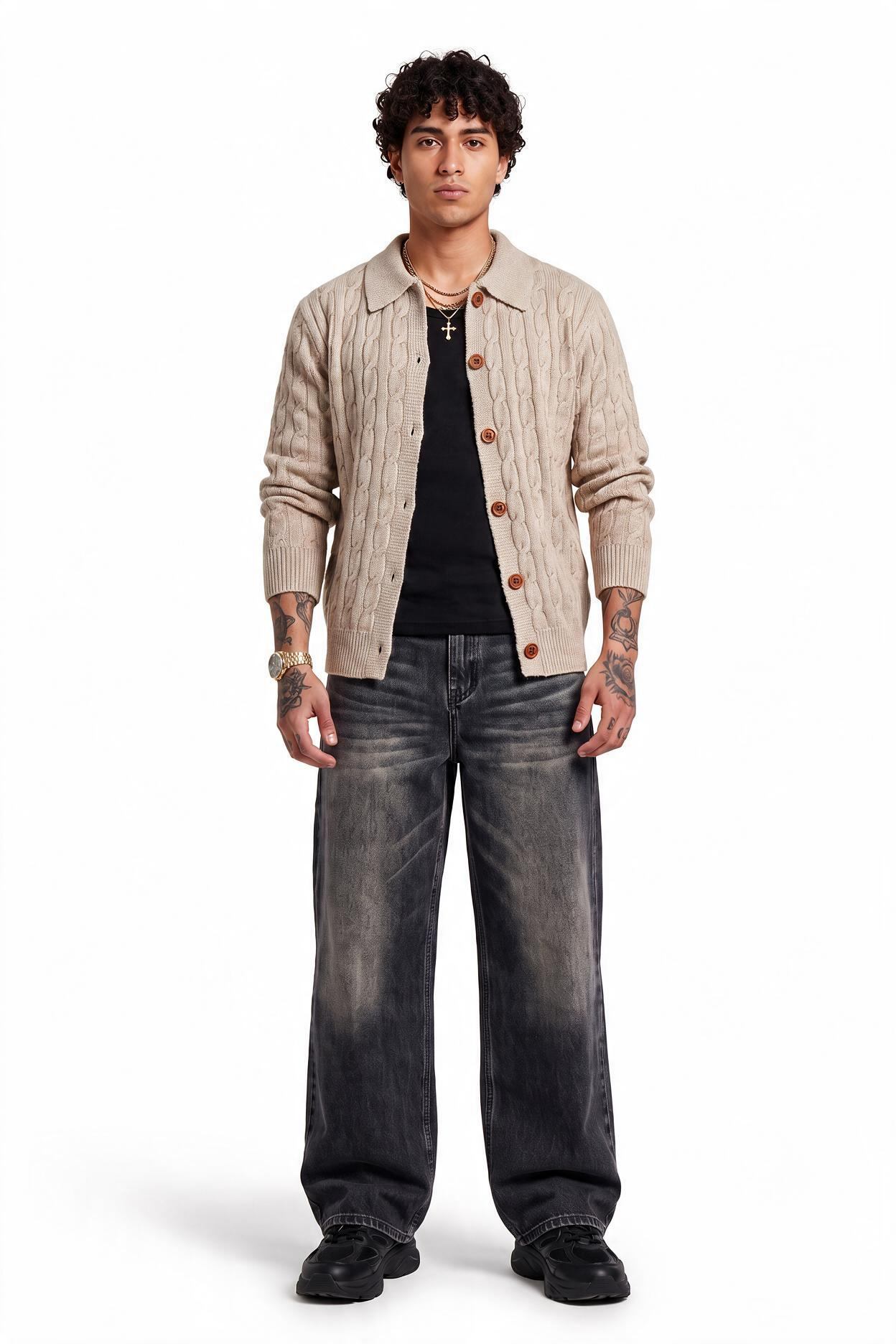 Beige Ribbed Crew Neck Sweater