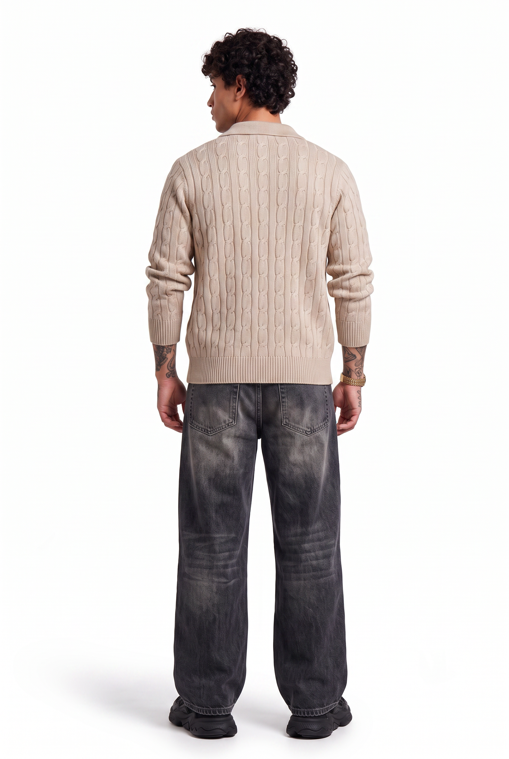 Beige Ribbed Crew Neck Sweater