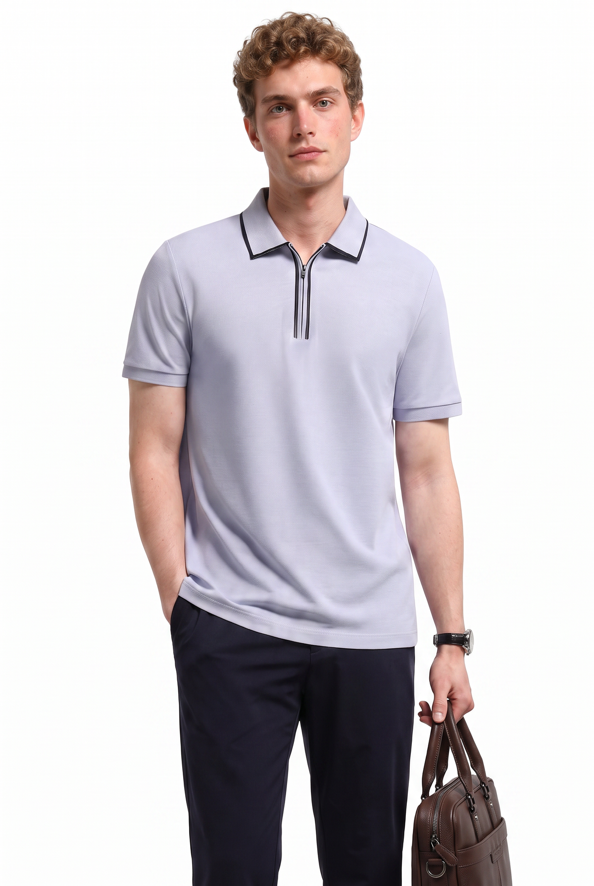 Zip Collar Lilac Polo T-Shirt